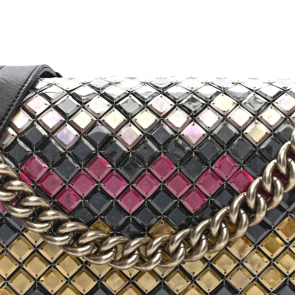 Lambskin Tile Embroidered Medium Brasserie Mosaic Boy Flap Black Multicolor