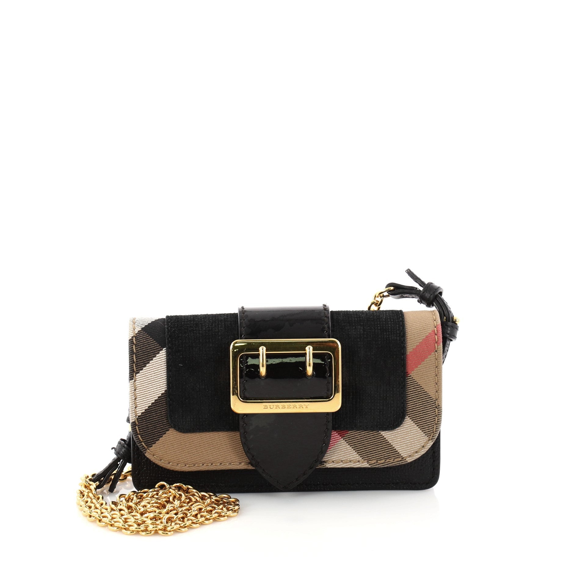Buckle Chain Wallet House Check and Leather Mini