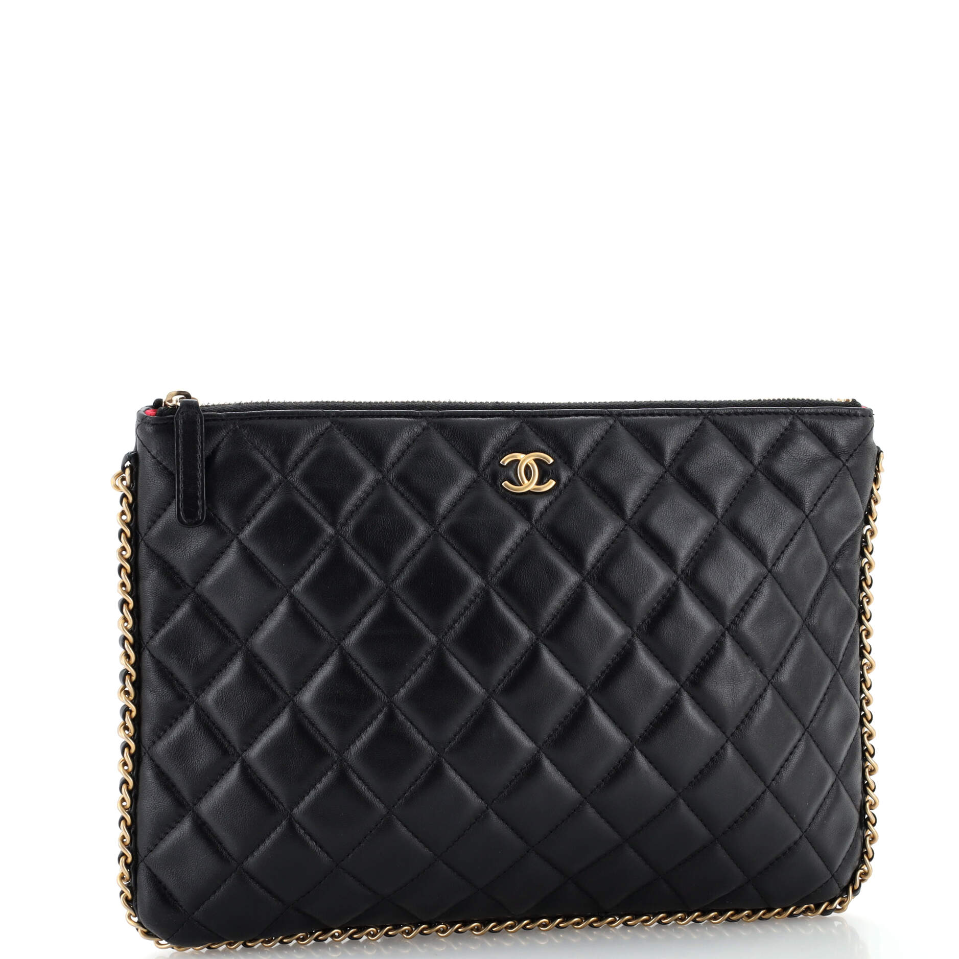 Chain Around O Case Clutch Quilted Lambskin Medium