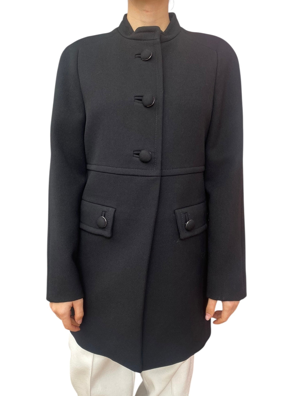 Prada Black Wool Button Coat - 42 / US 6