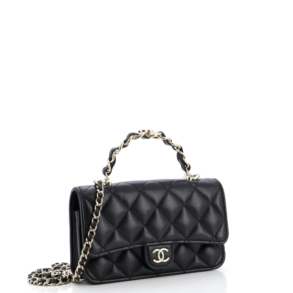 Classic Single Flap Chain Top Handle Bag Quilted Lambskin Mini