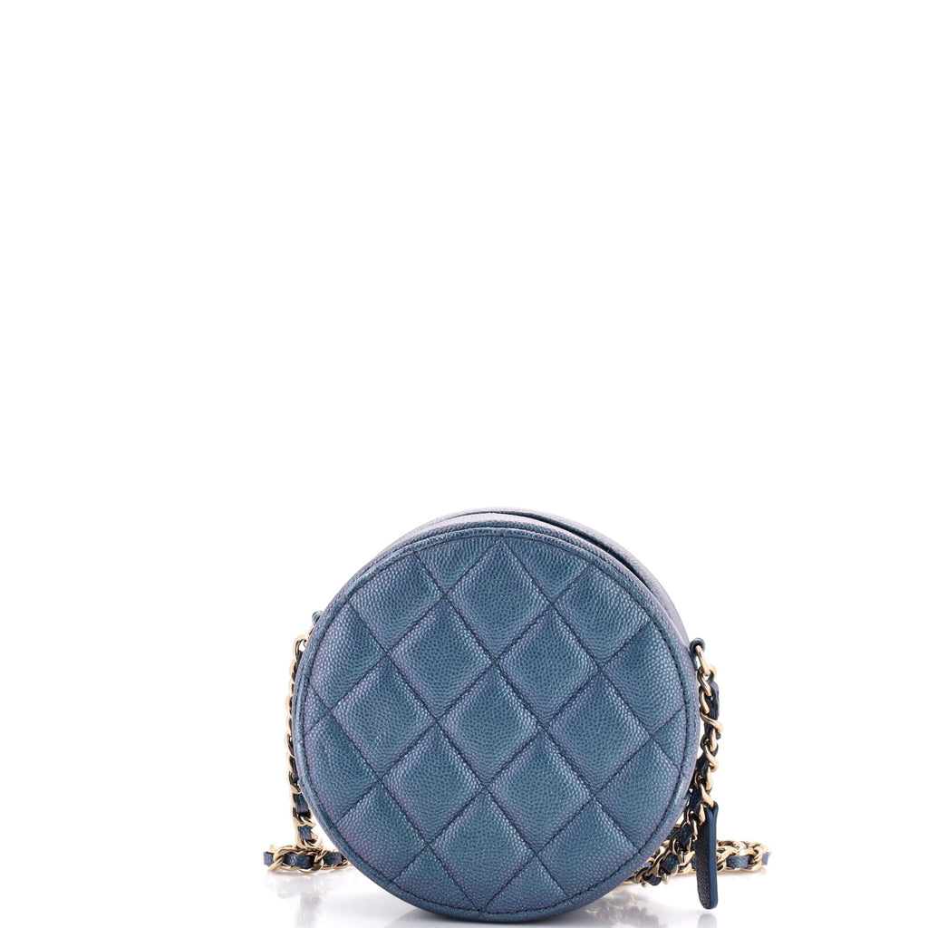 Round Clutch with Chain Quilted Iridescent Caviar Mini