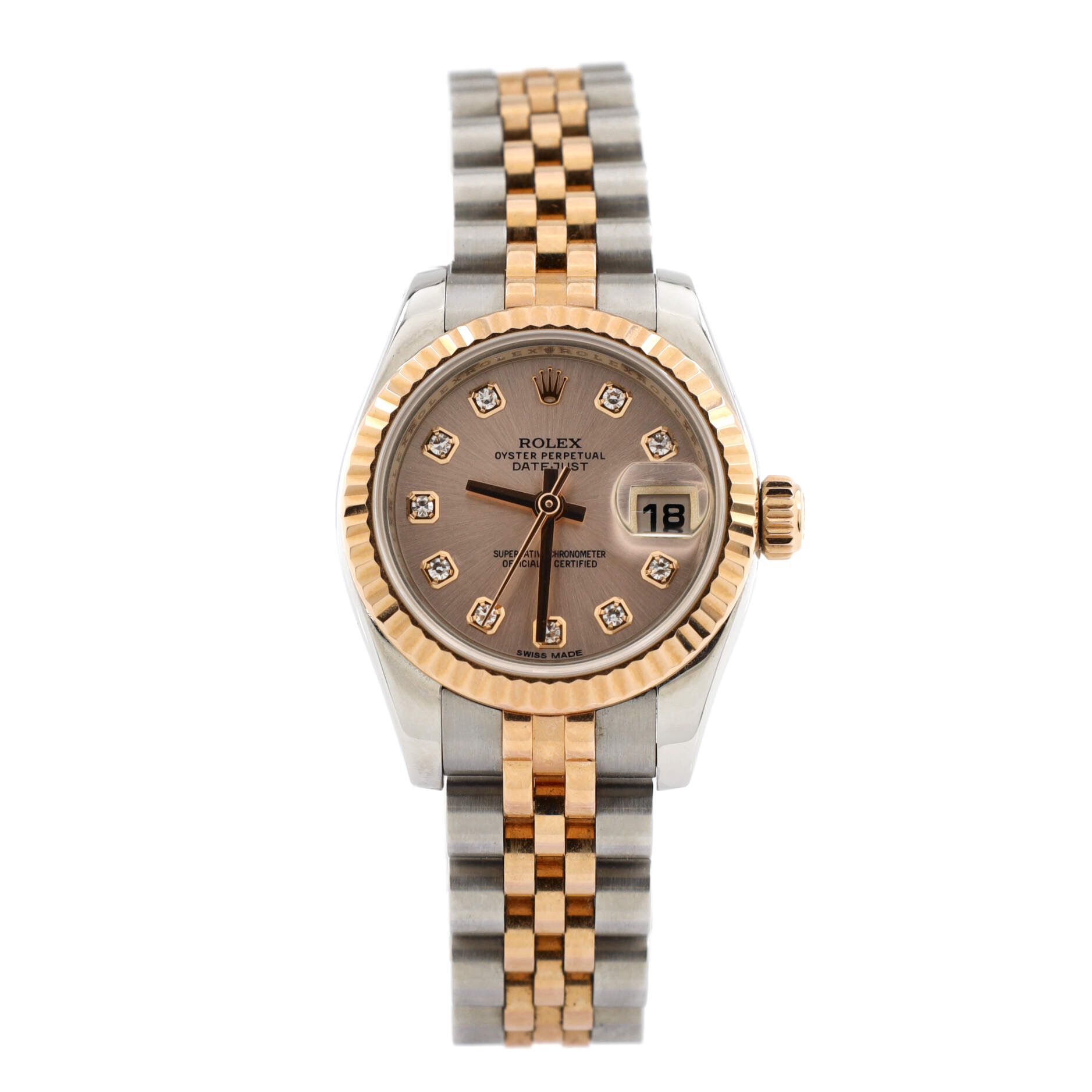 Oyster Perpetual Datejust Automatic Watch Stainless Steel and Rose Gold with Diamond Markers 26