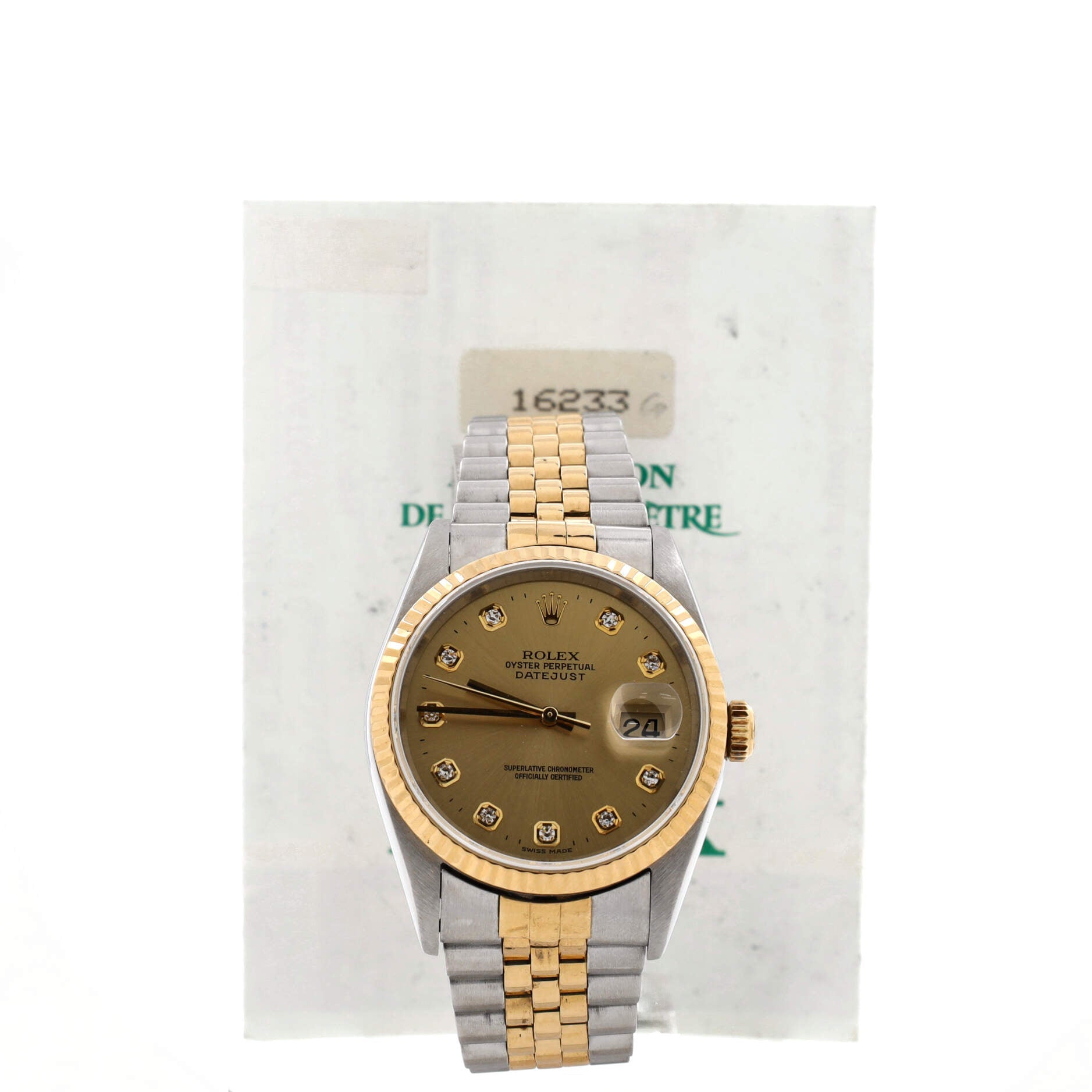 Oyster Perpetual Datejust Automatic Watch Stainless Steel and Yellow Gold with Diamond Markers 36