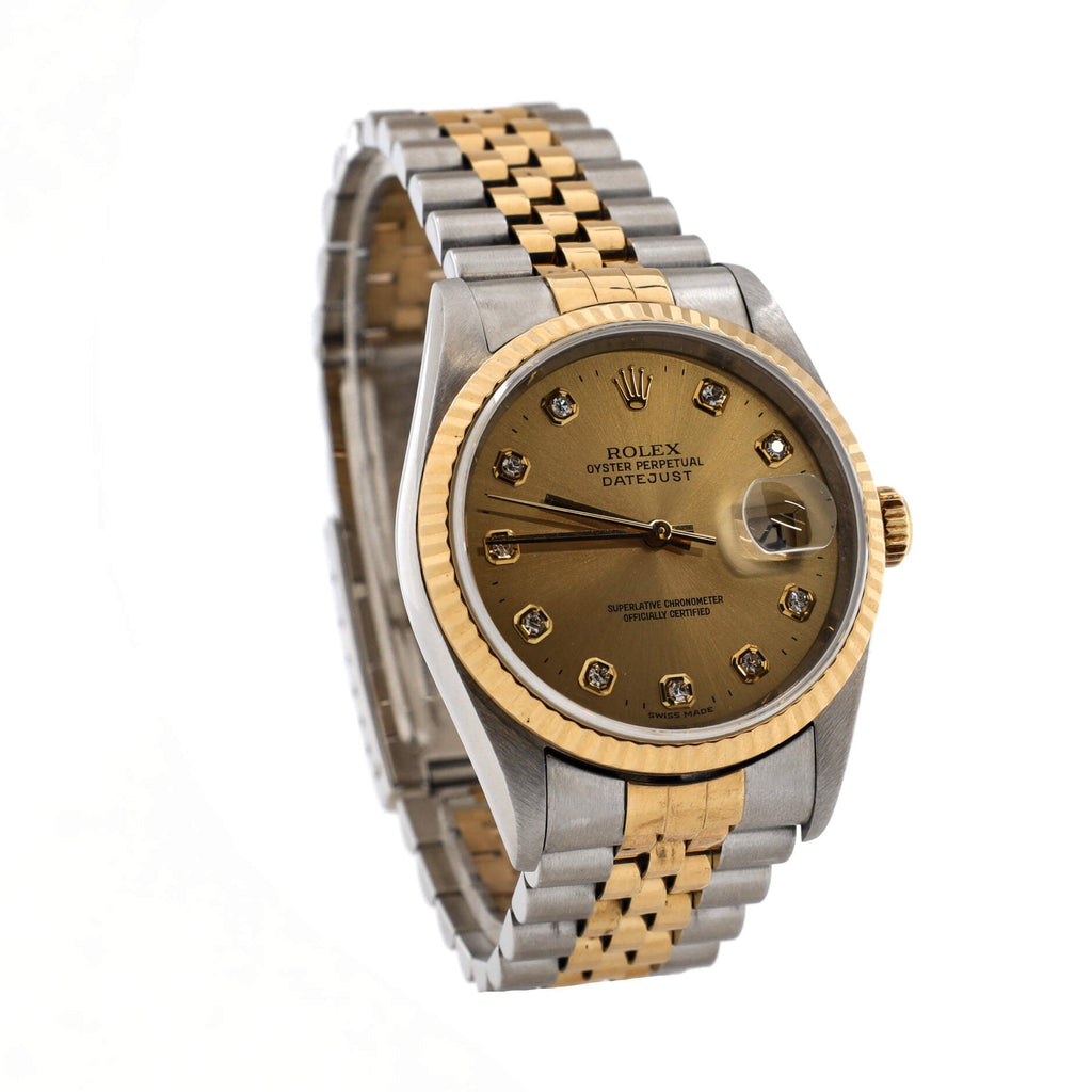Oyster Perpetual Datejust Automatic Watch Stainless Steel and Yellow Gold with Diamond Markers 36