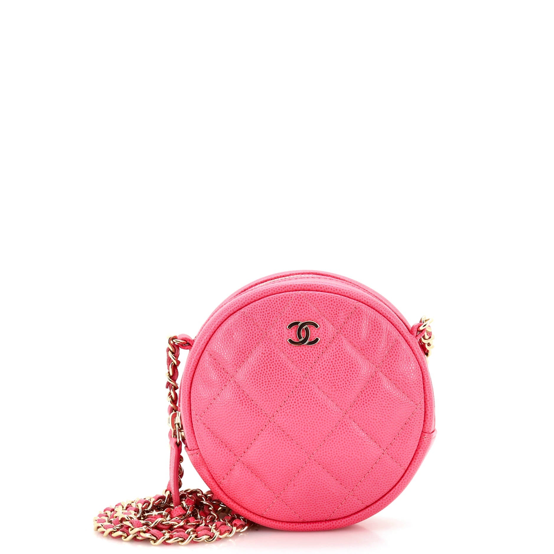 Round Clutch with Chain Quilted Caviar Mini