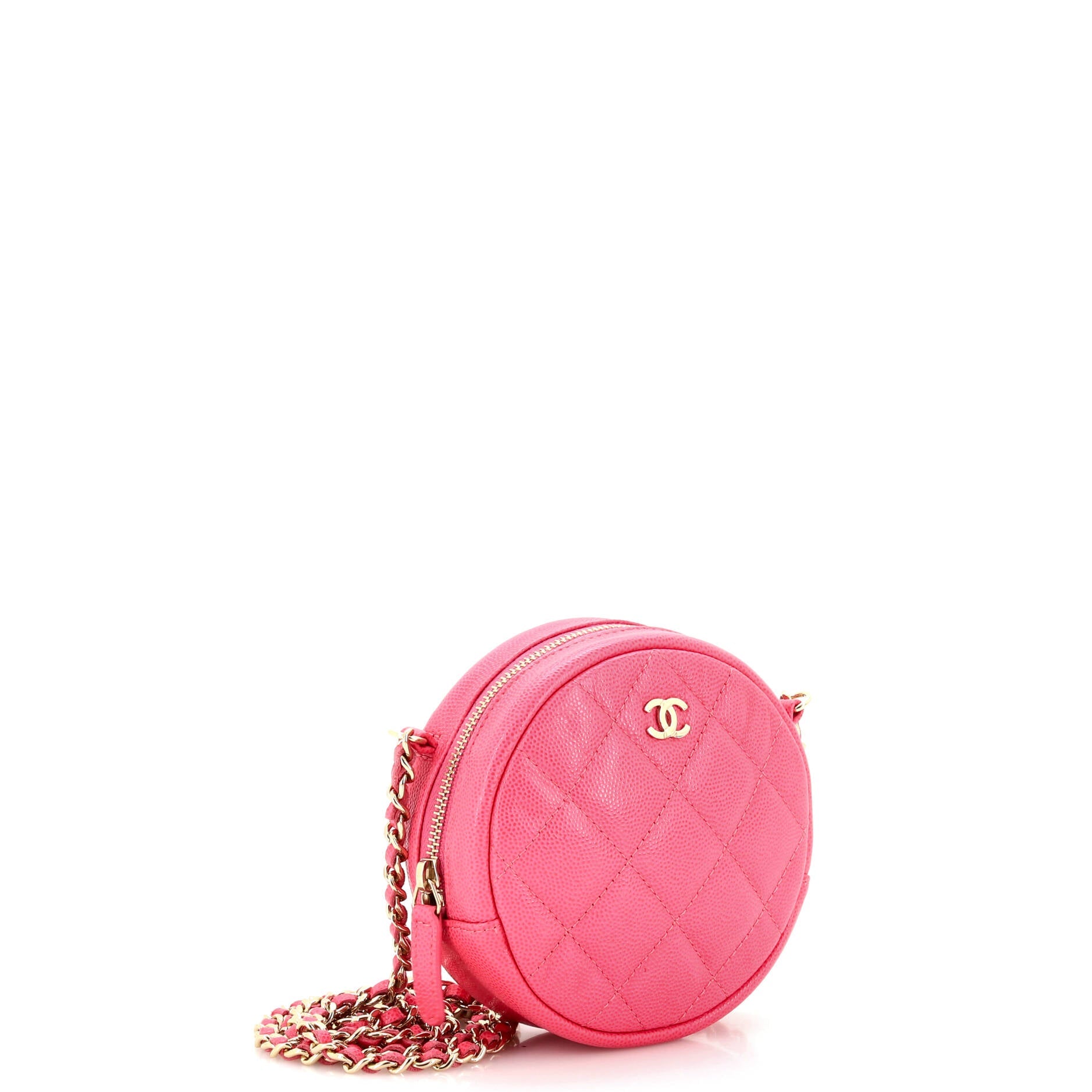 Round Clutch with Chain Quilted Caviar Mini