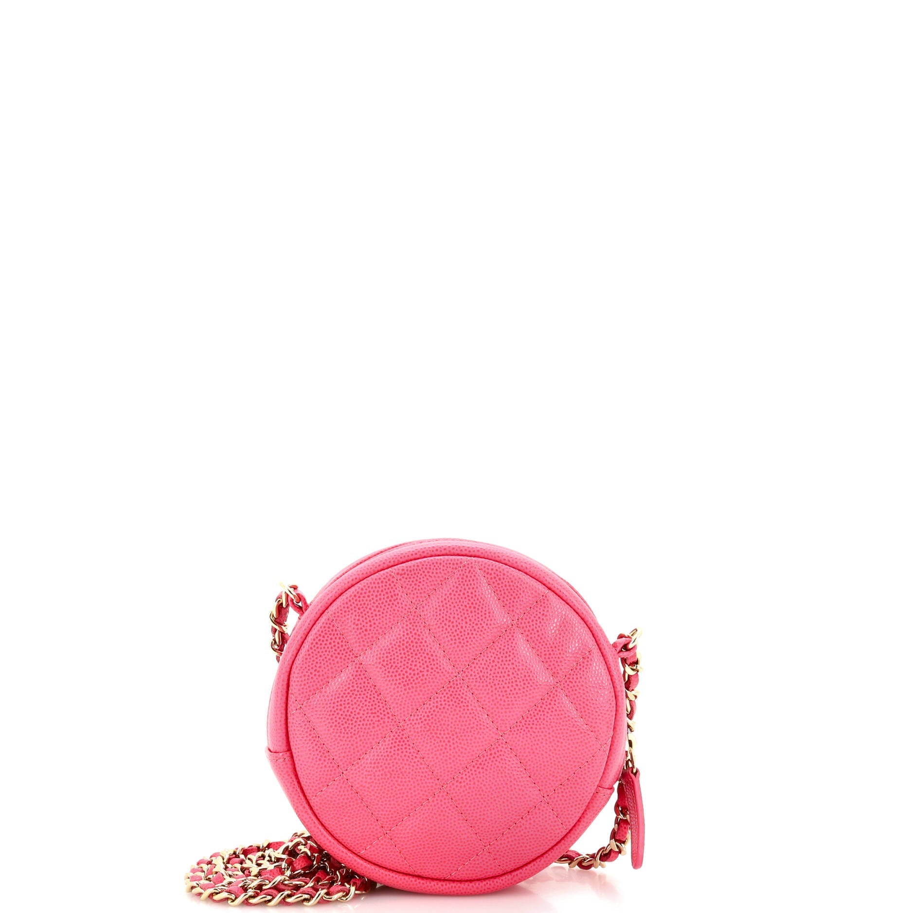 Round Clutch with Chain Quilted Caviar Mini