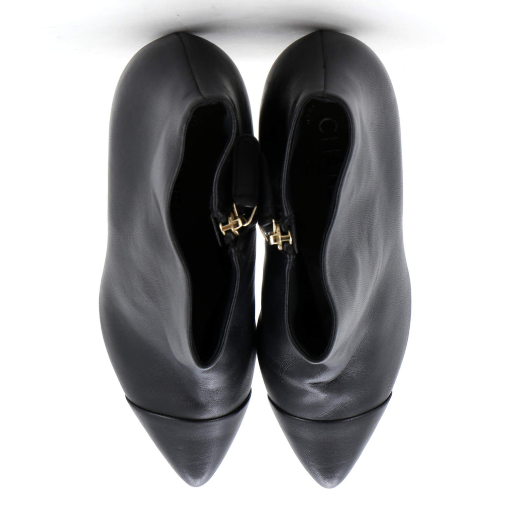 Women's CC Cap Toe Pearl Kitten Heeled Ankle Boots Leather