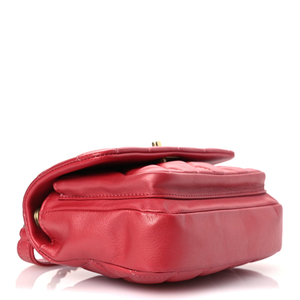 Metallic Calfskin Quilted Top Handle Flap Dark Pink