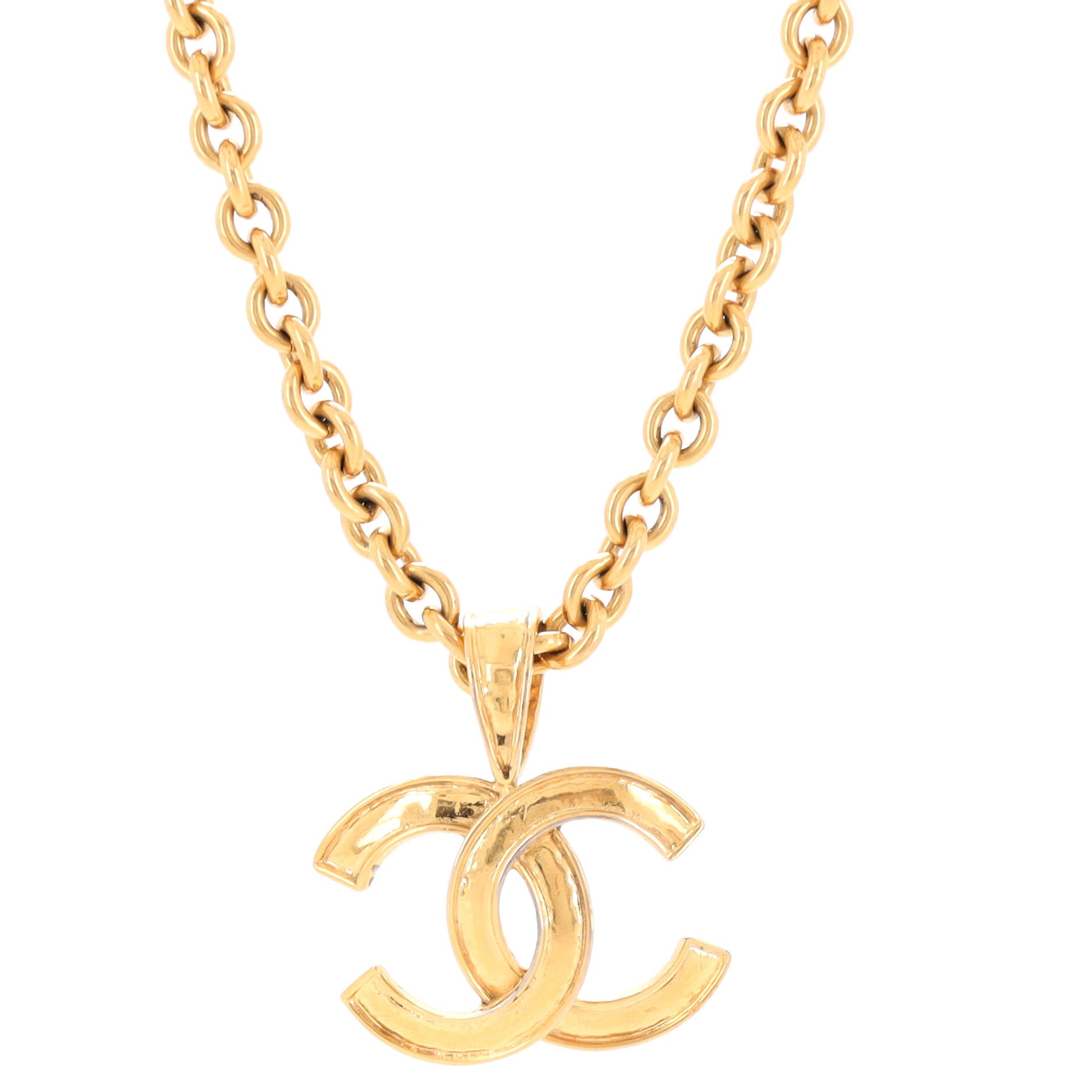 Vintage Giant CC Pendant Long Necklace Metal