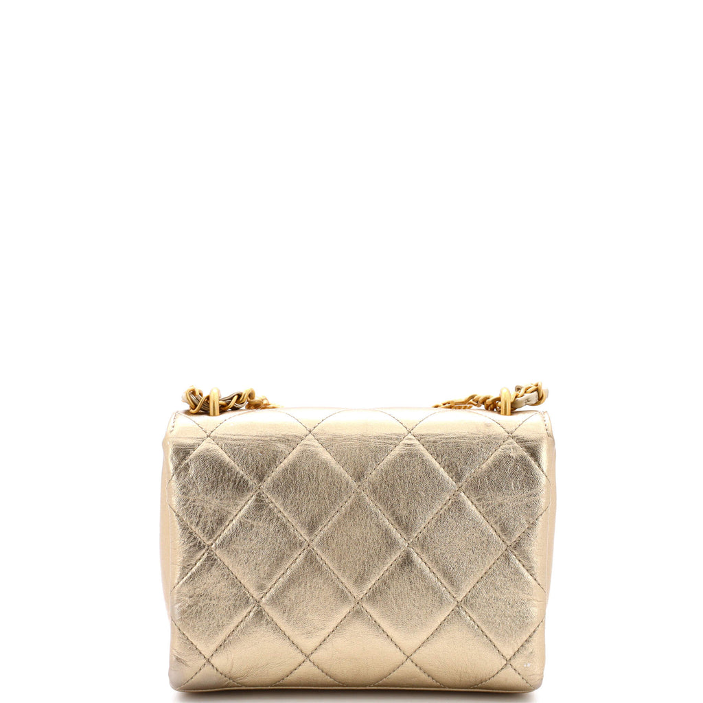 Crystal Logo Letters Chain Handle Flap Bag Quilted Lambskin Mini