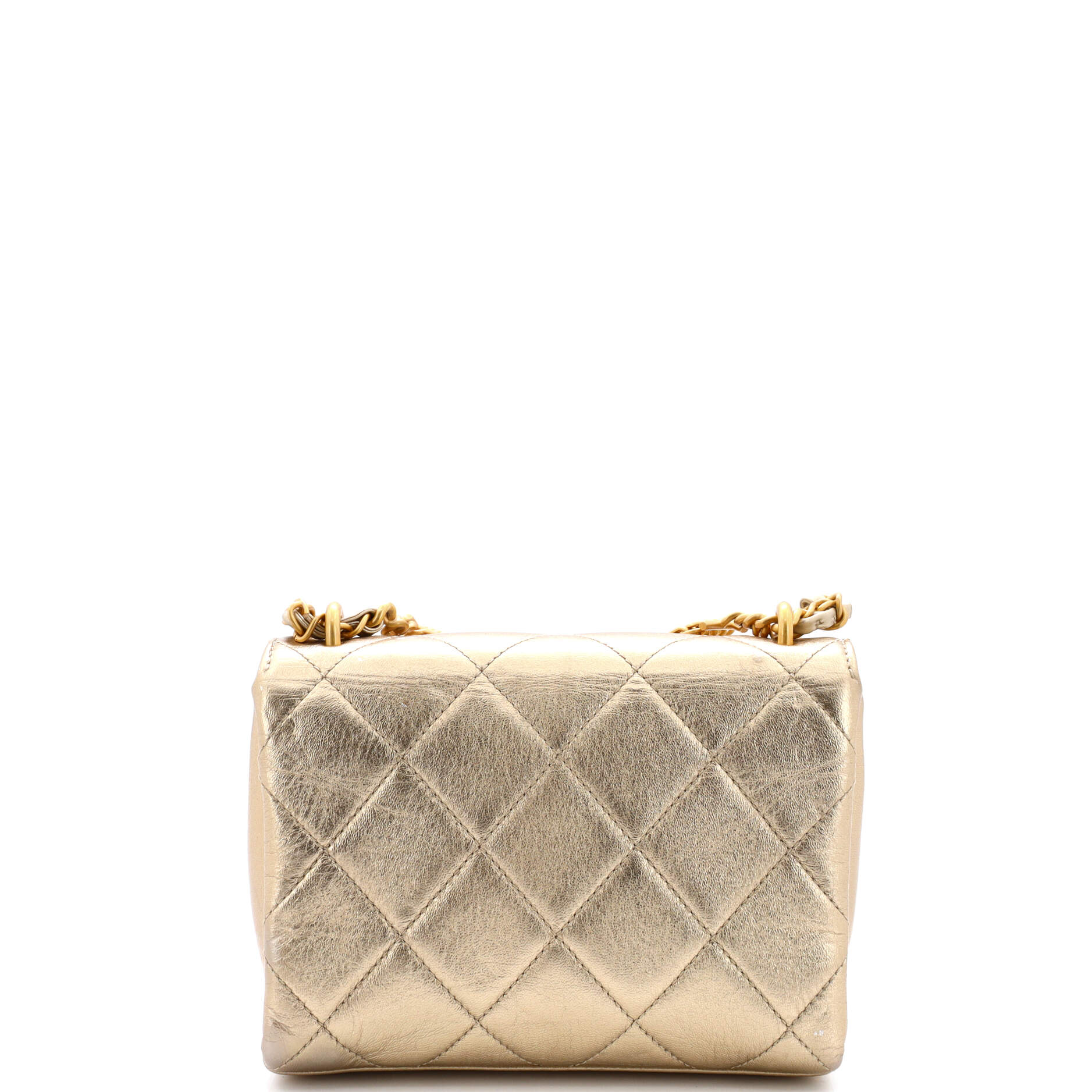 Crystal Logo Letters Chain Handle Flap Bag Quilted Lambskin Mini