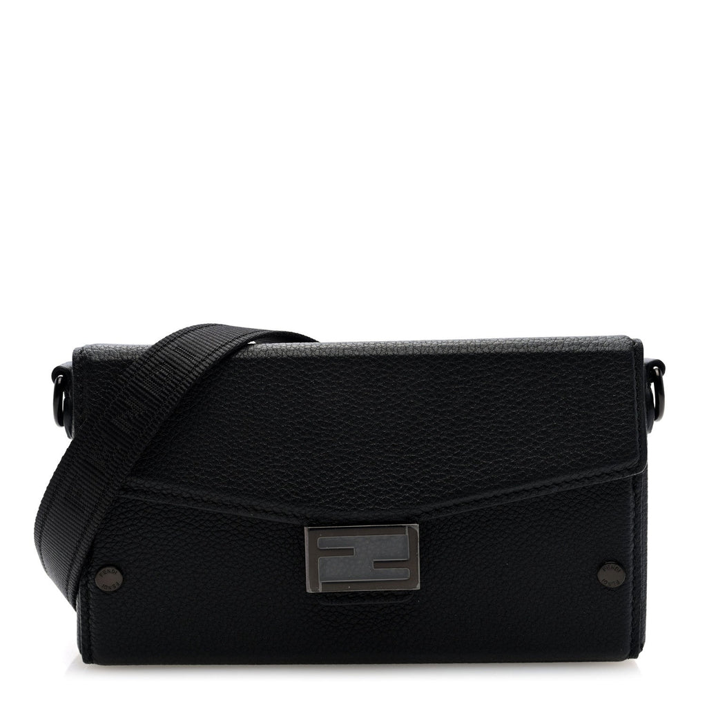 Vitello Cher Baguette Soft Trunk Phone Pouch Black