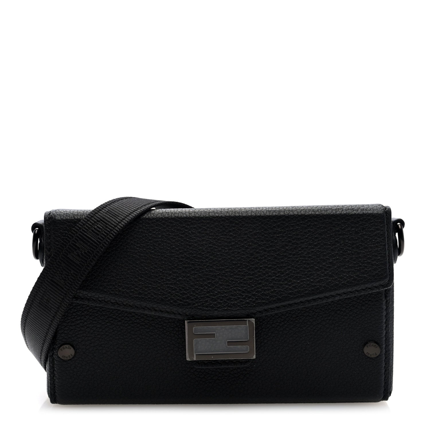 Vitello Cher Baguette Soft Trunk Phone Pouch Black