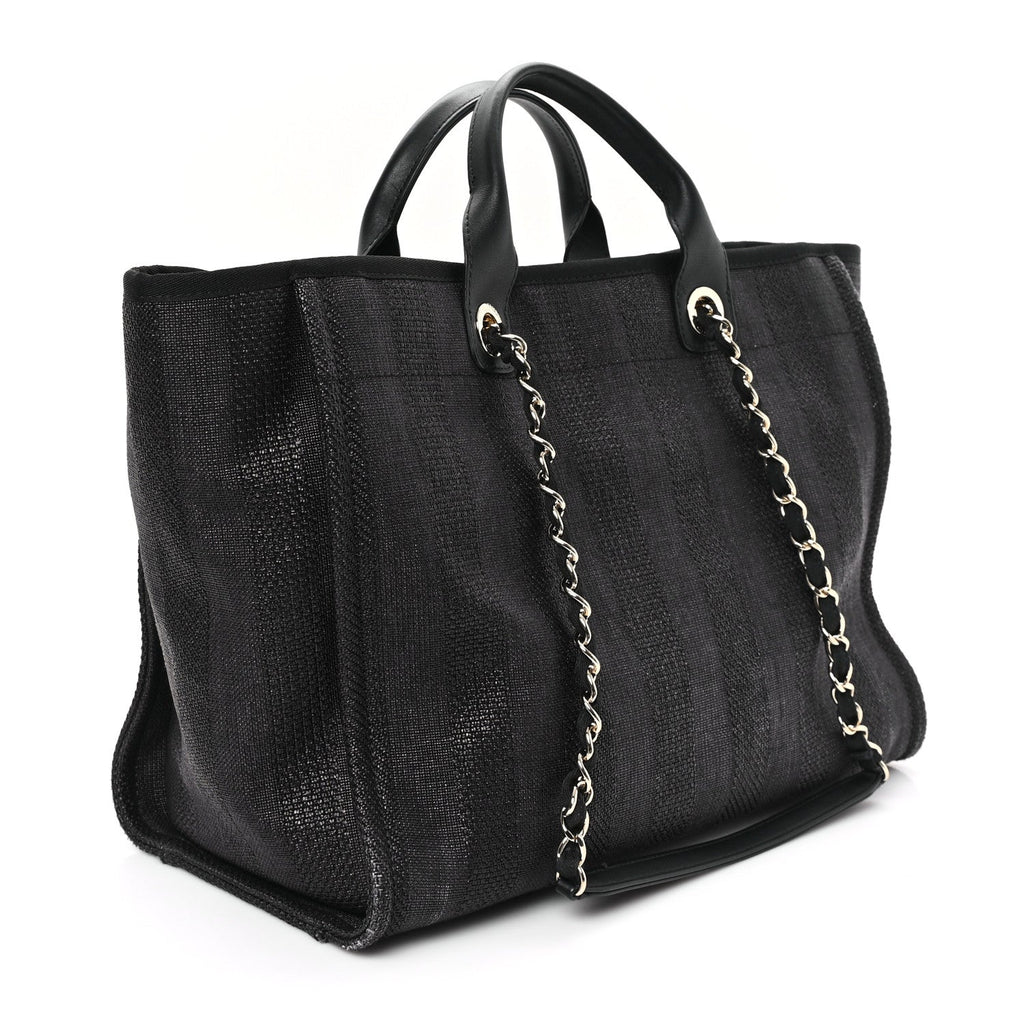 Mixed Fibers Calfskin Striped Medium Deauville Black