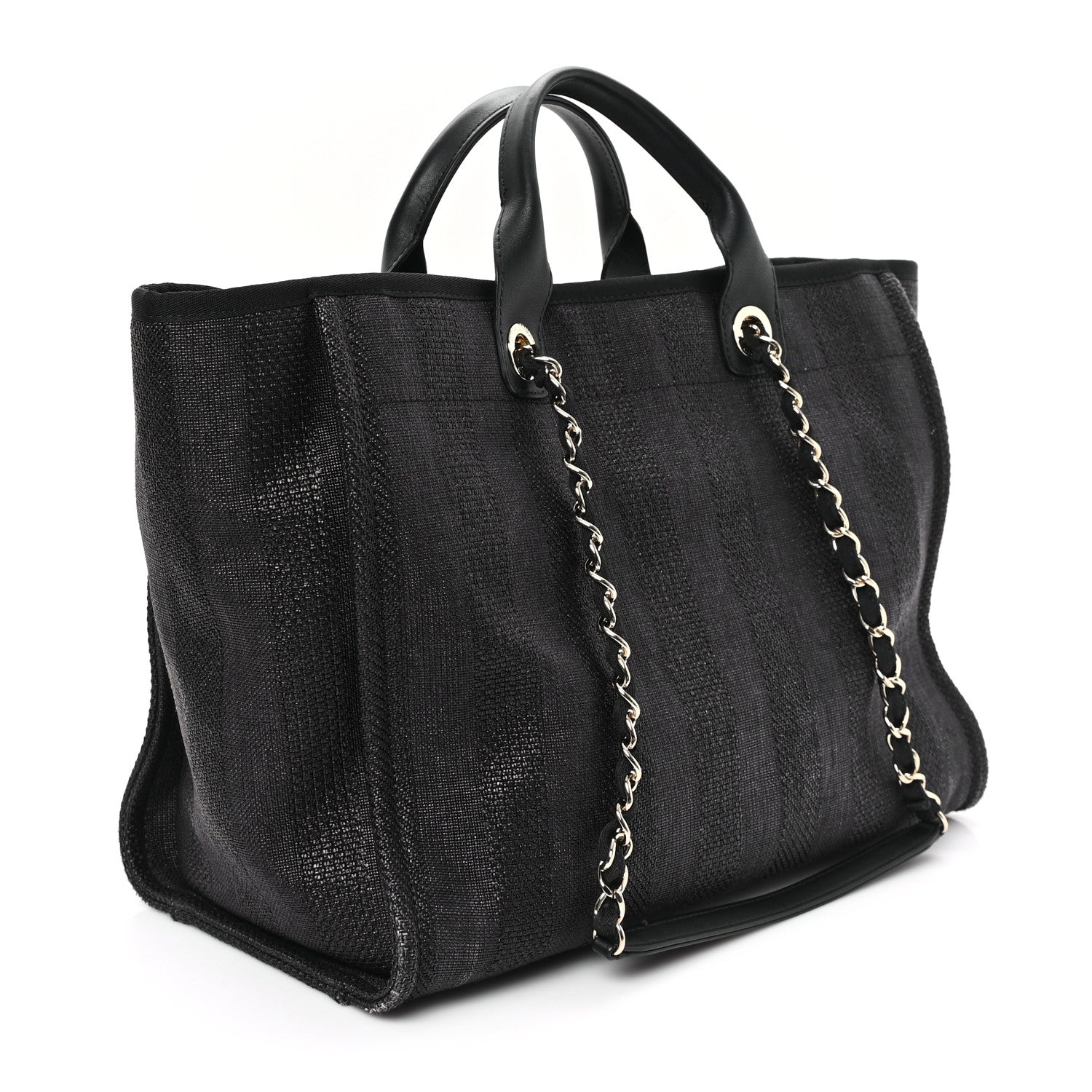 Mixed Fibers Calfskin Striped Medium Deauville Black