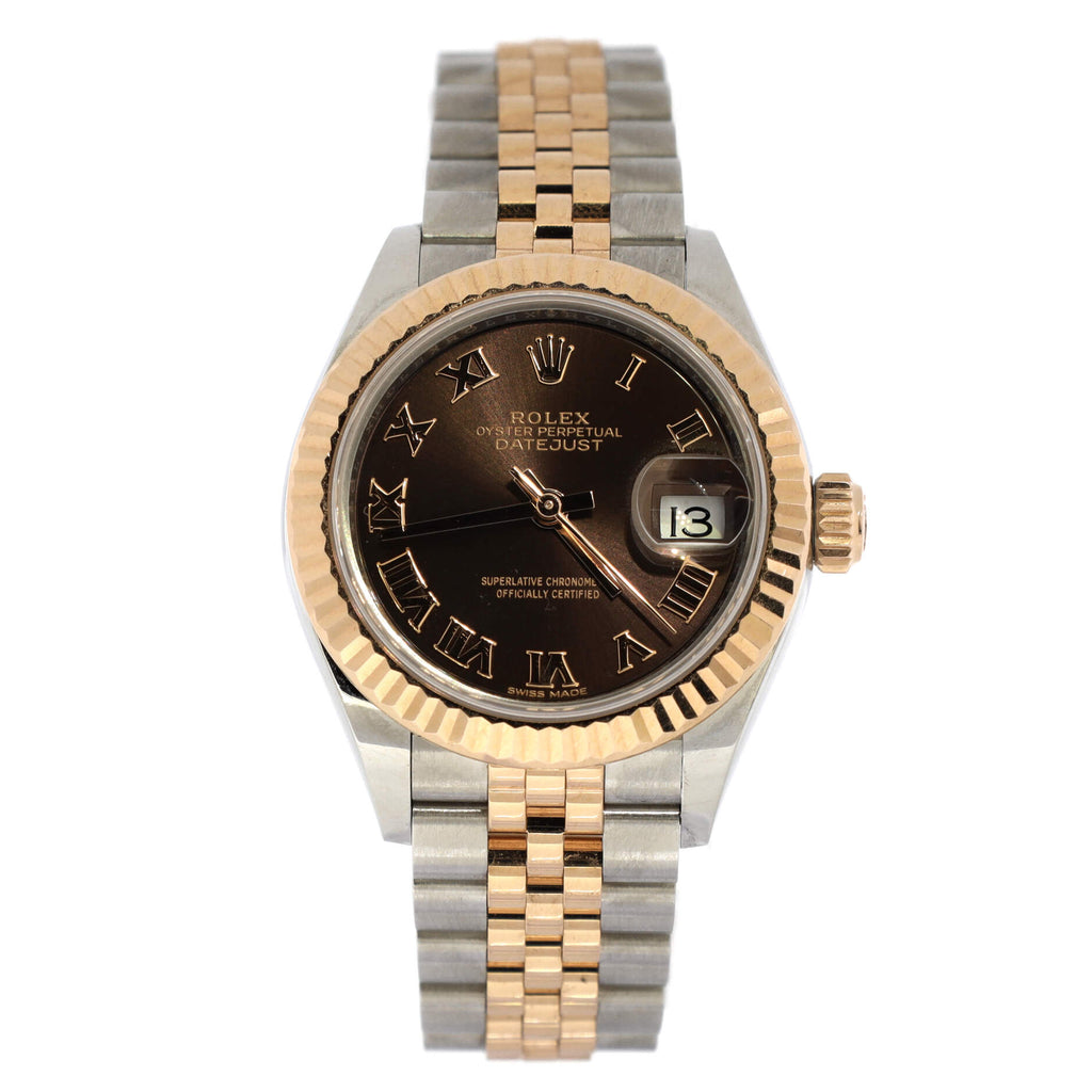 Oyster Perpetual Datejust Chocolate Brown Automatic Watch Stainless Steel and Rose Gold 28