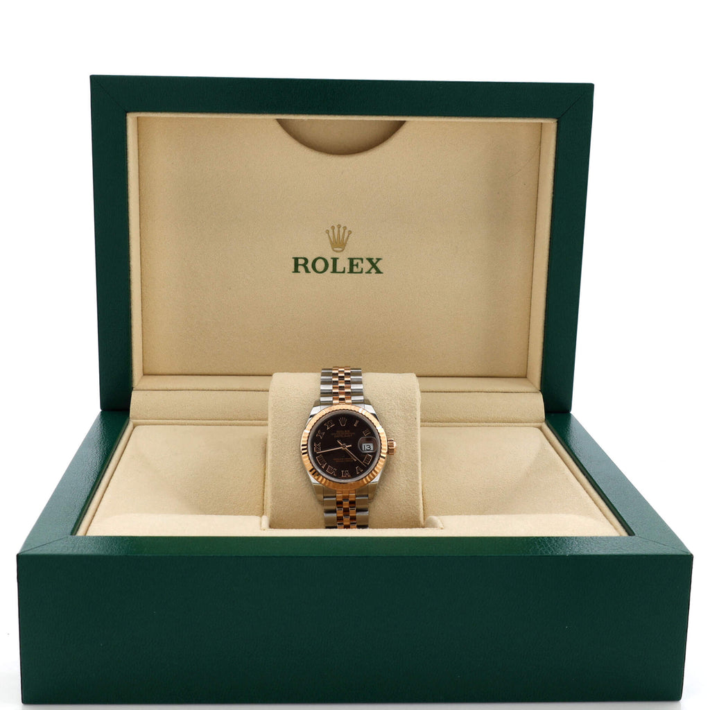 Oyster Perpetual Datejust Chocolate Brown Automatic Watch Stainless Steel and Rose Gold 28