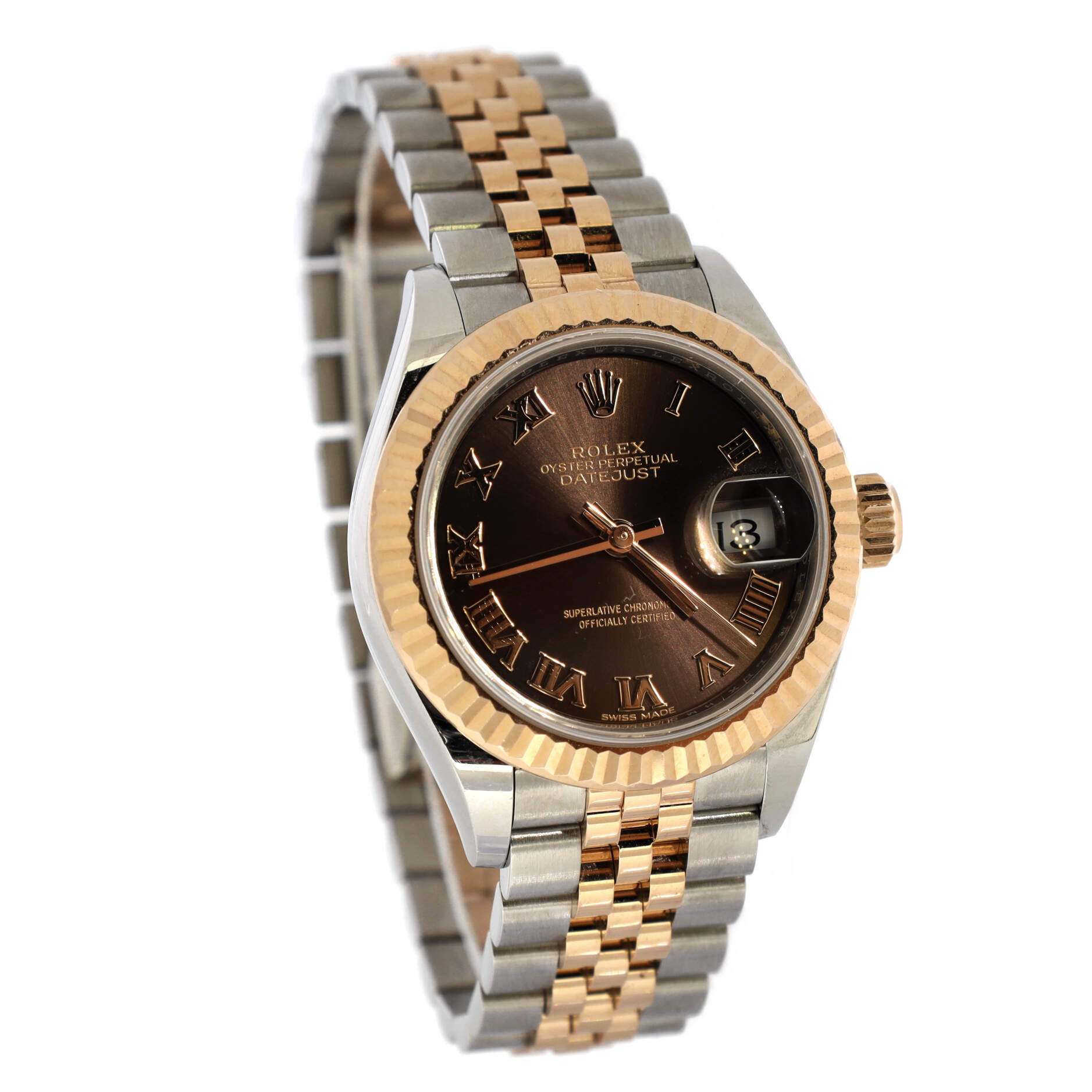 Oyster Perpetual Datejust Chocolate Brown Automatic Watch Stainless Steel and Rose Gold 28