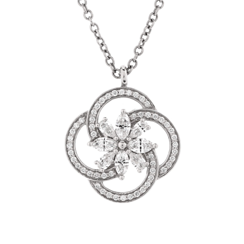 Victoria Key Cluster Pendant Necklace Platinum with Diamonds Small