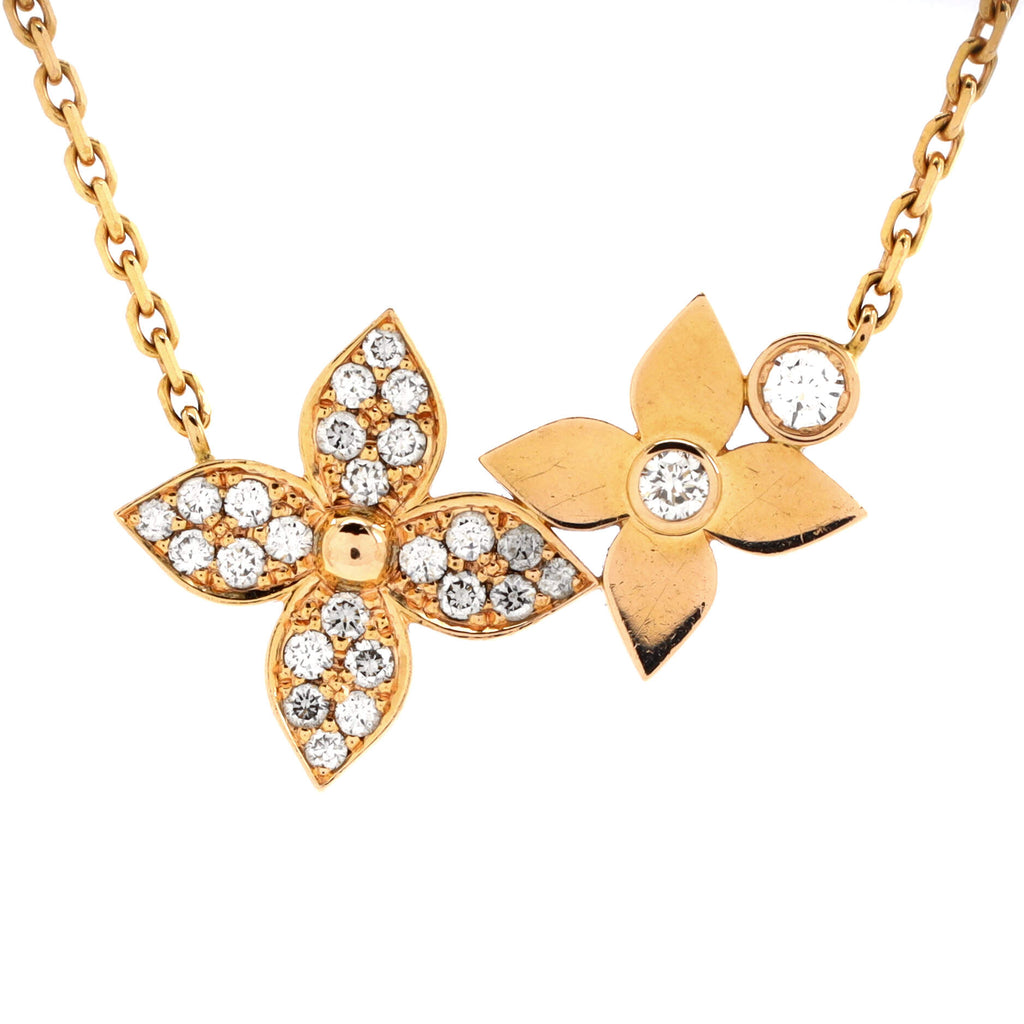 Star Blossom Double Pendant Necklace 18K Rose Gold and Diamonds