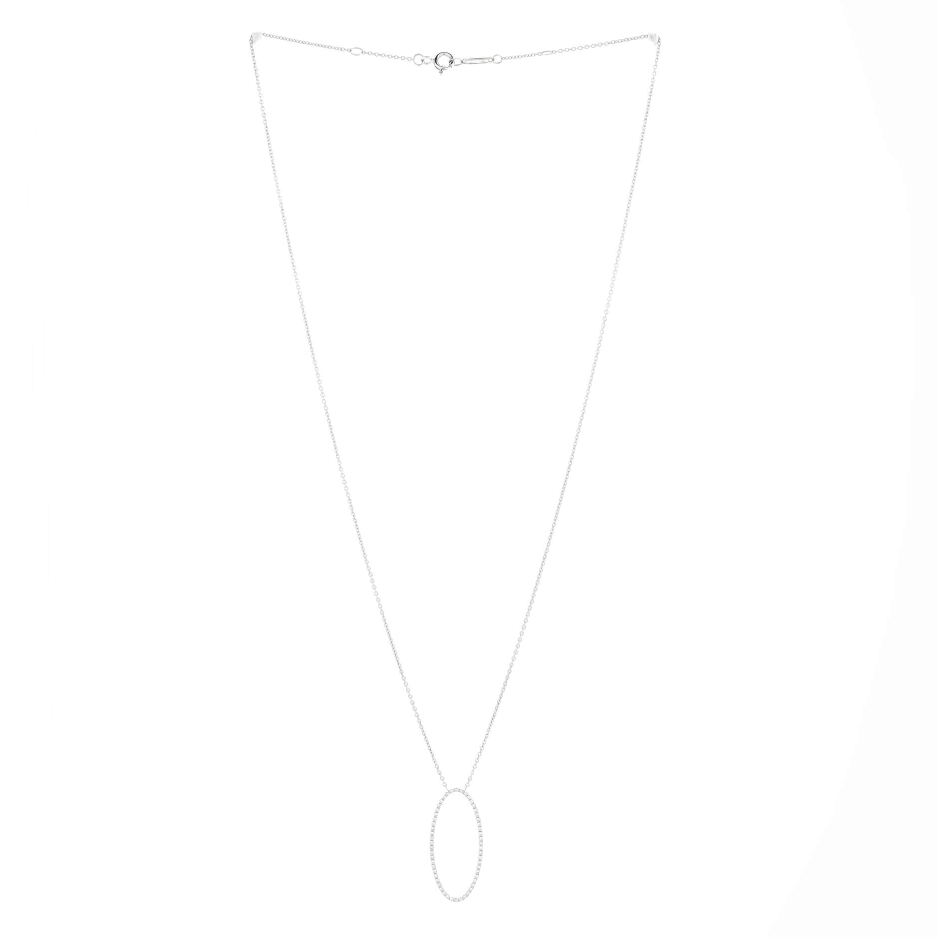Metro Oval Pendant Necklace 18K White Gold and Diamonds
