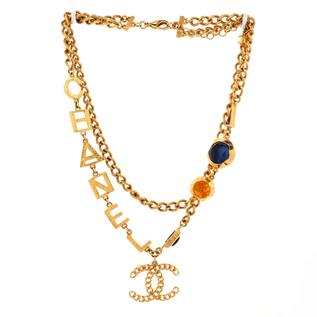 CC Logo Double Strand Pendant Necklace Metal with Gripoix