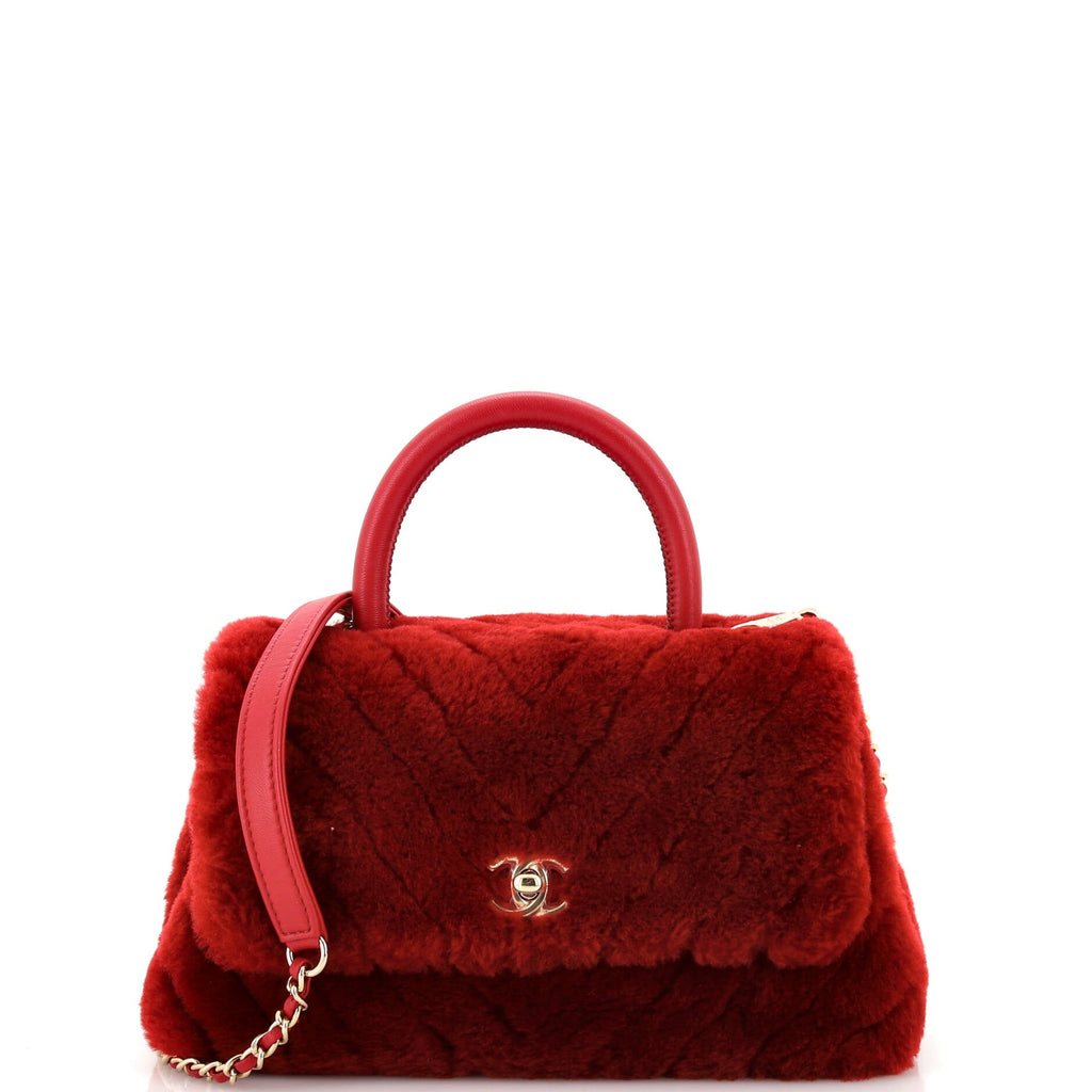 Coco Top Handle Bag Chevron Shearling Mini