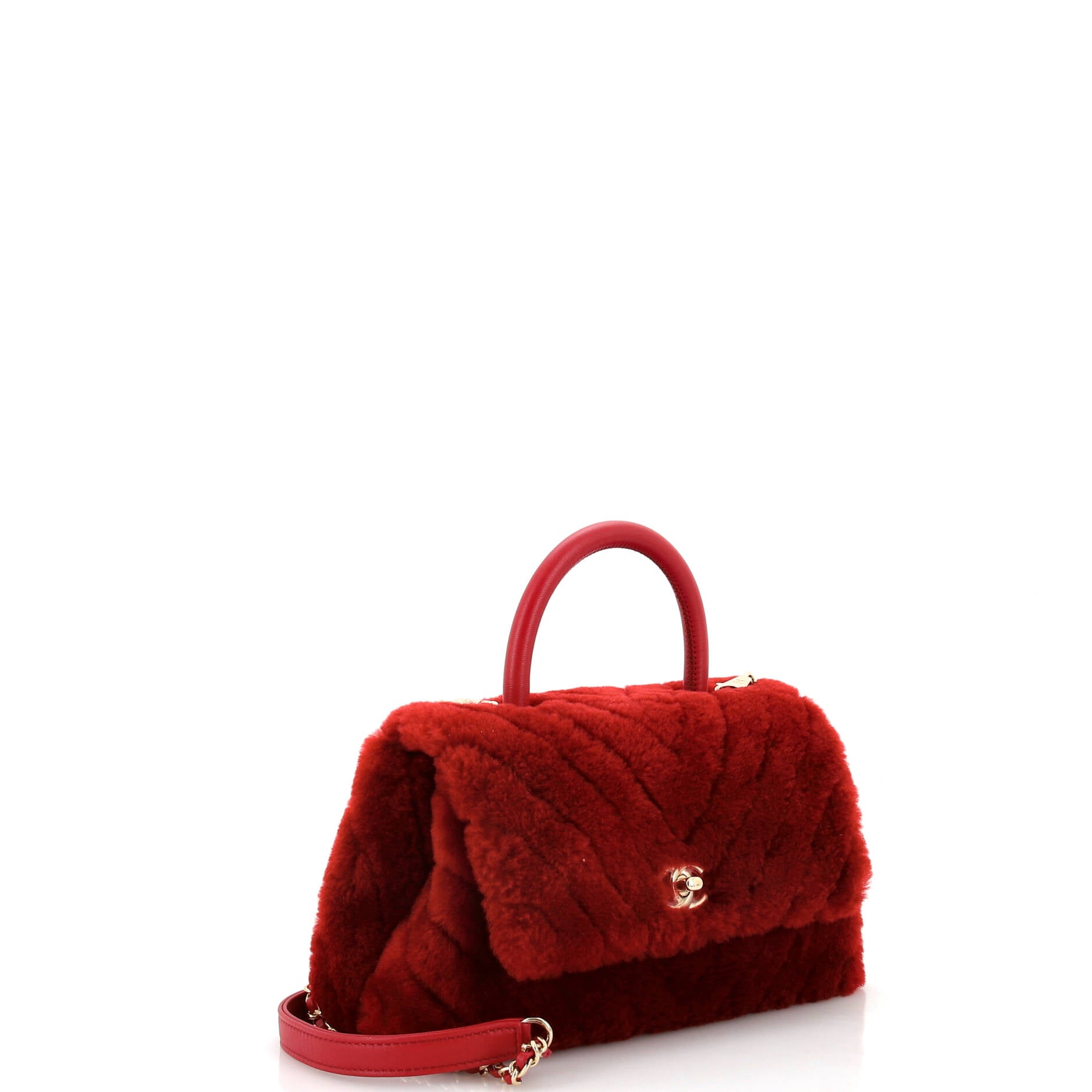 Coco Top Handle Bag Chevron Shearling Mini