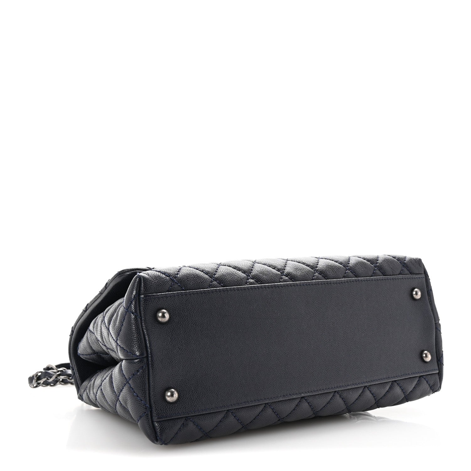 Caviar Lizard Embossed Quilted Small Coco Handle Flap Navy Blue