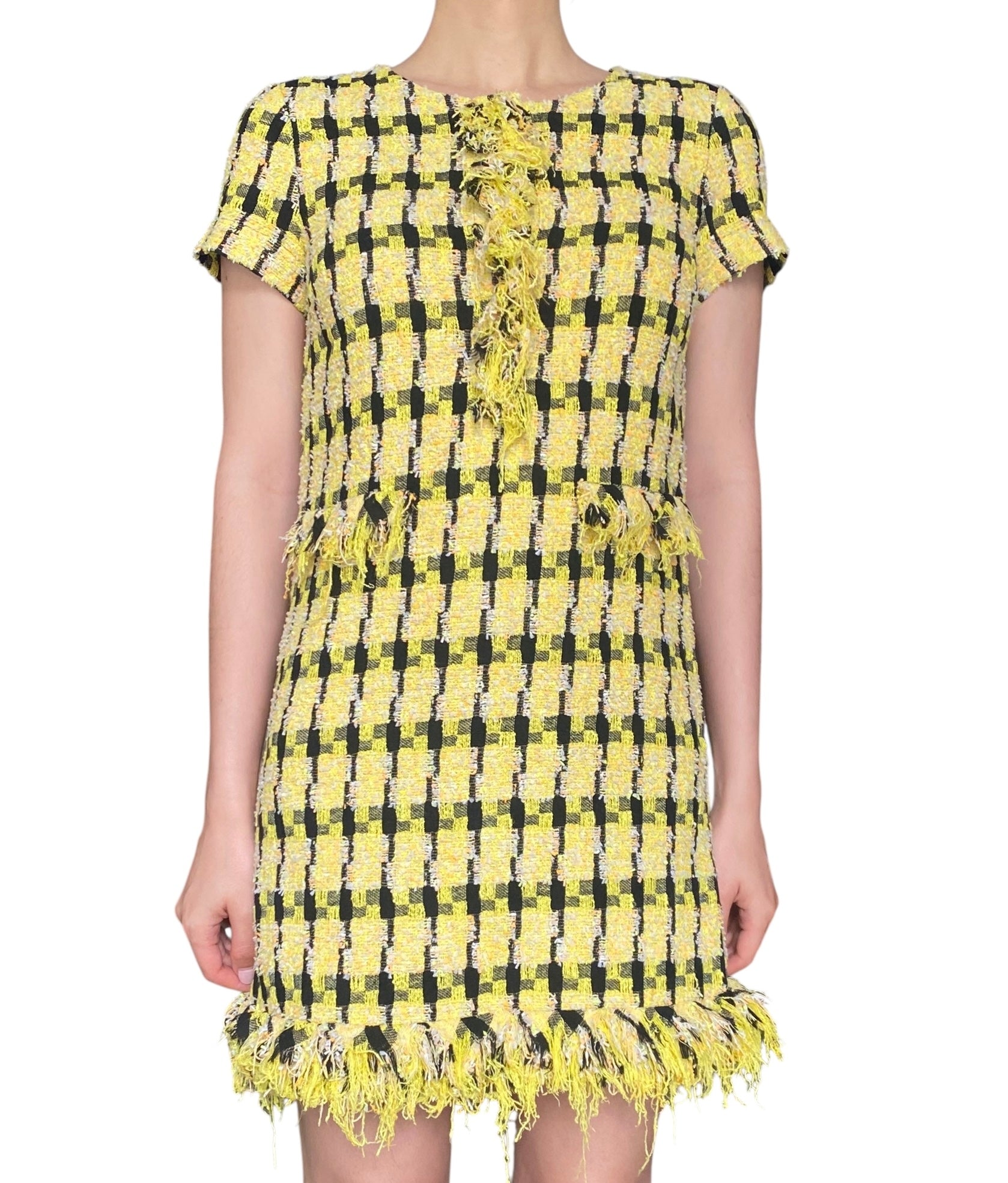 Moschino Yellow Tweed Shift Dress - US 6