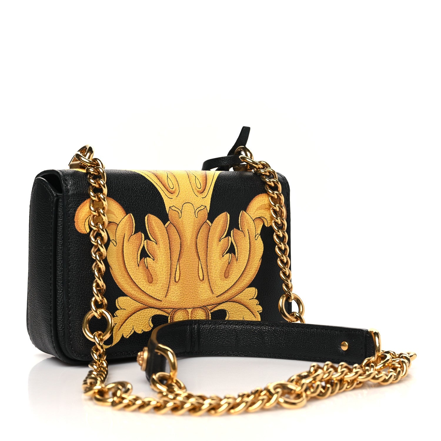 Calfskin Barocco Printed Icon Small Shoulder Bag Black