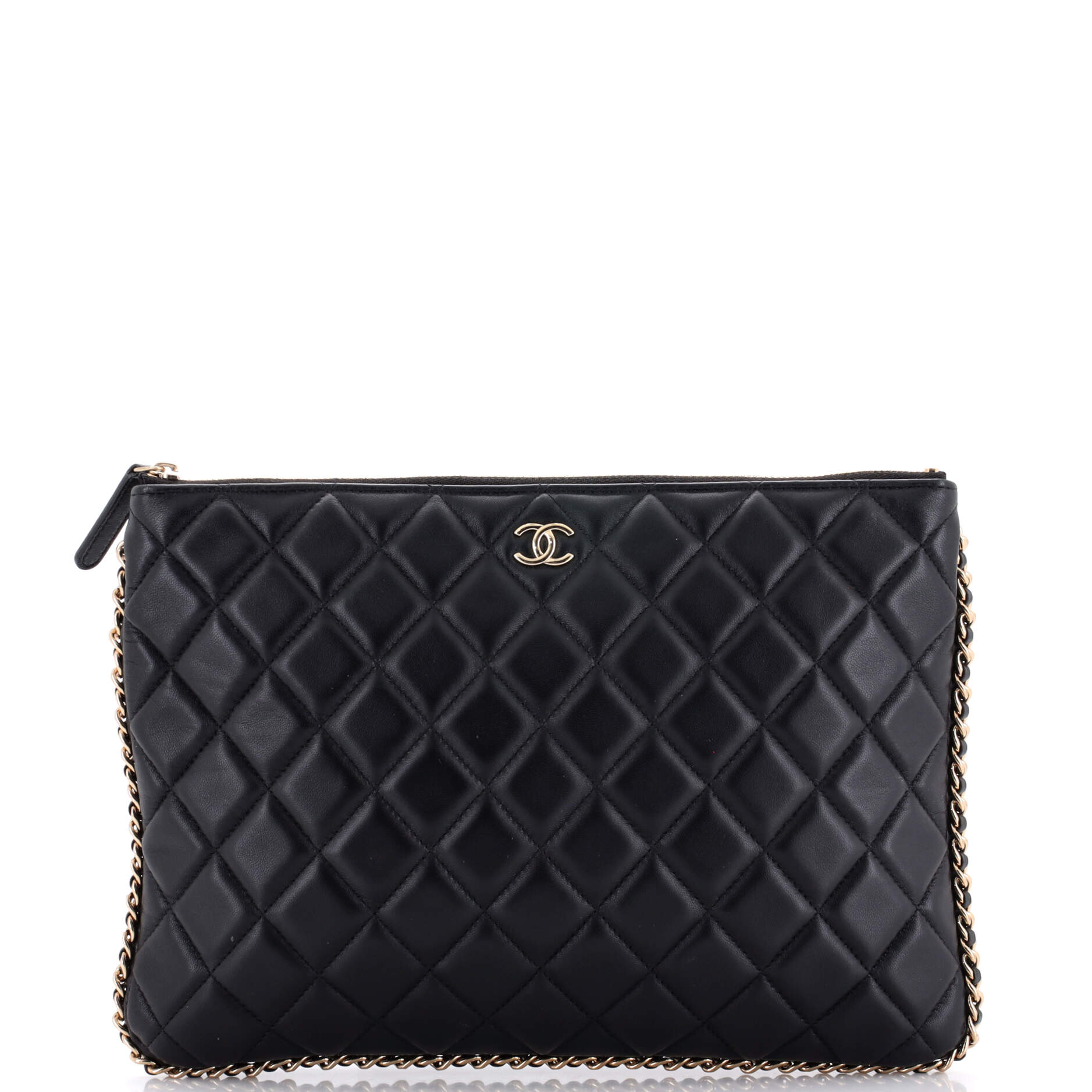 Chain Around O Case Clutch Quilted Lambskin Medium