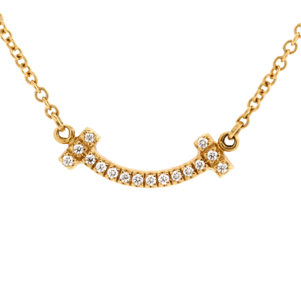 T Smile Pendant Necklace 18K Yellow Gold with Diamonds Mini