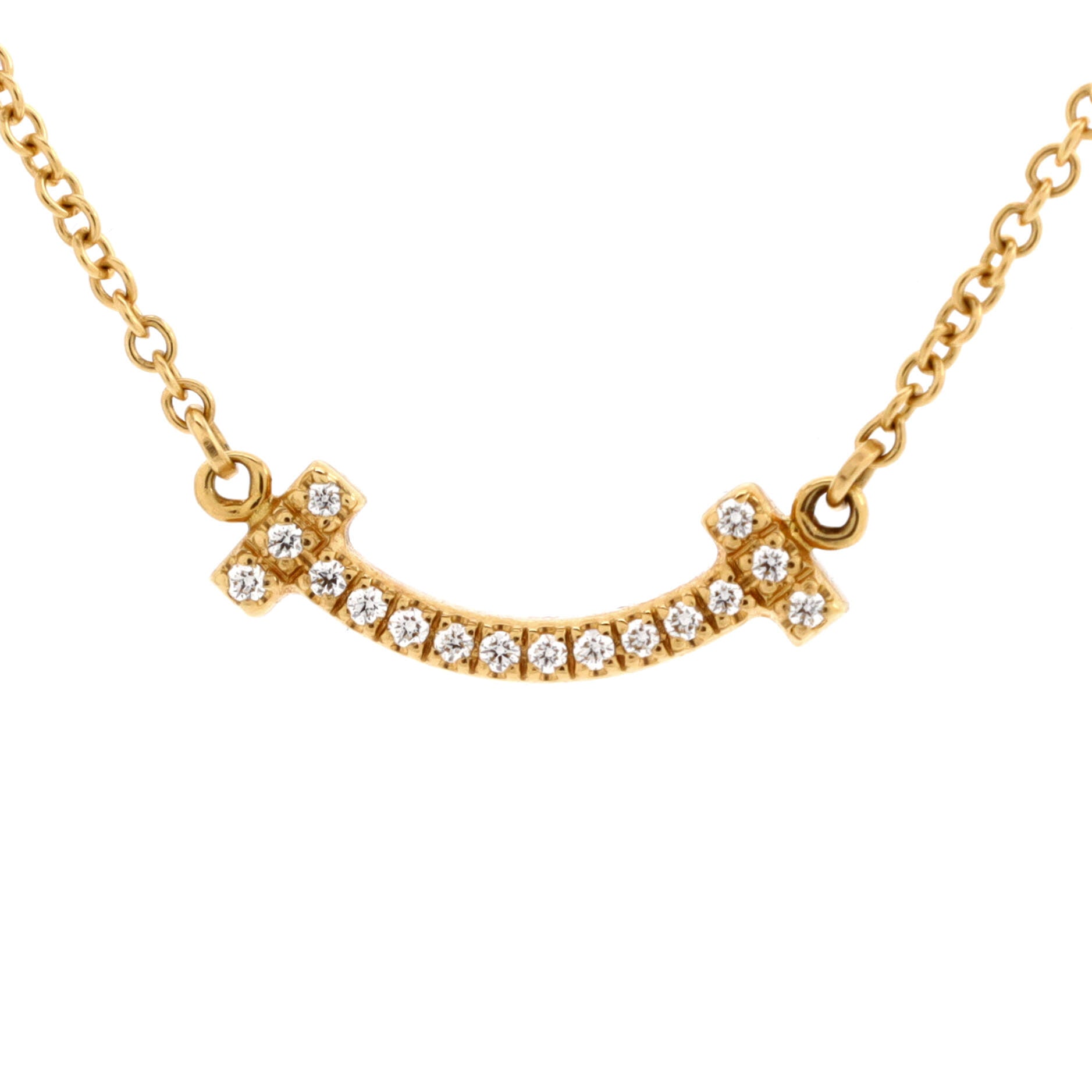 T Smile Pendant Necklace 18K Yellow Gold with Diamonds Mini