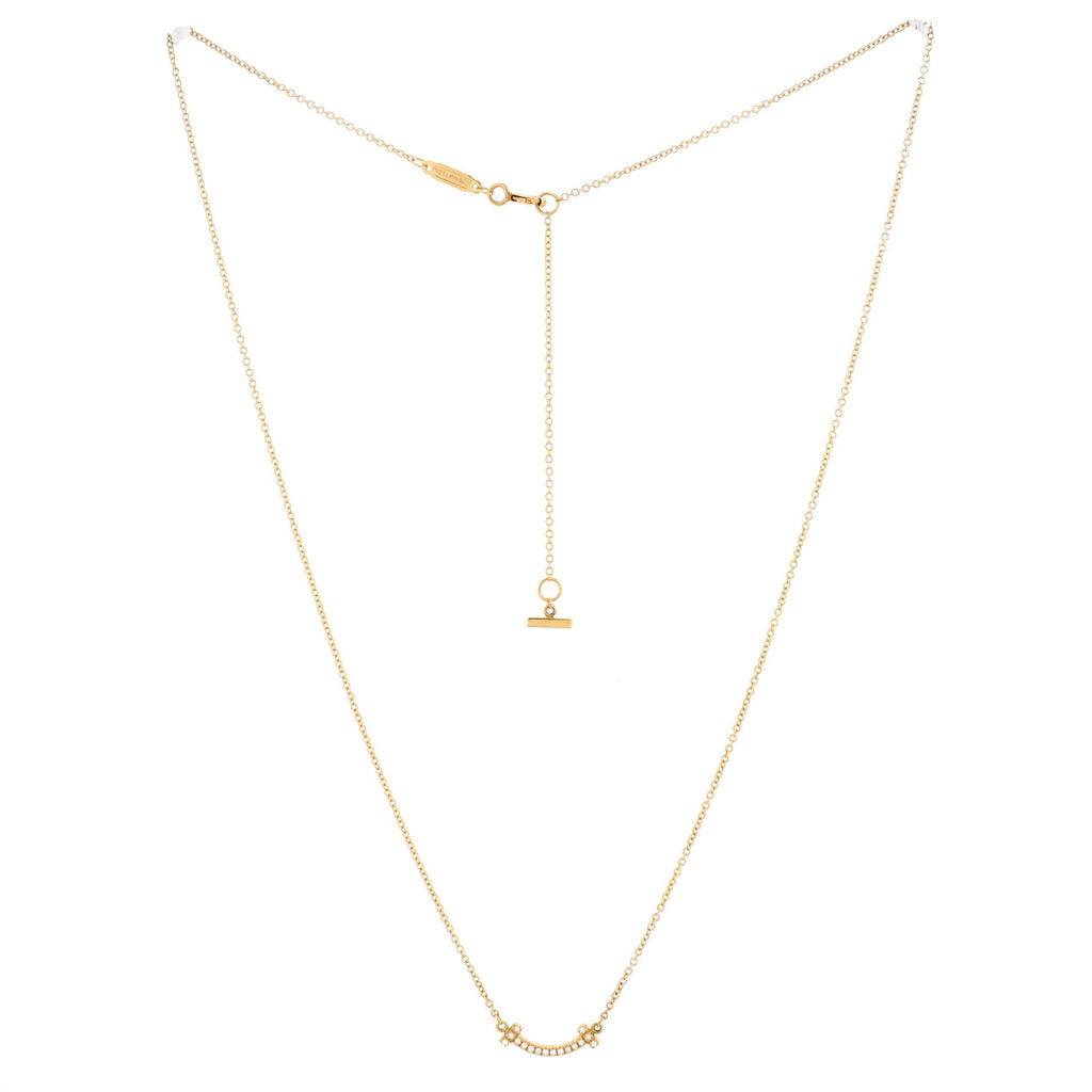 T Smile Pendant Necklace 18K Yellow Gold with Diamonds Mini