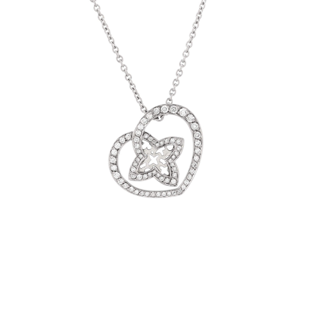 Coeur Heart Pendant Necklace 18K White Gold and Diamonds Small