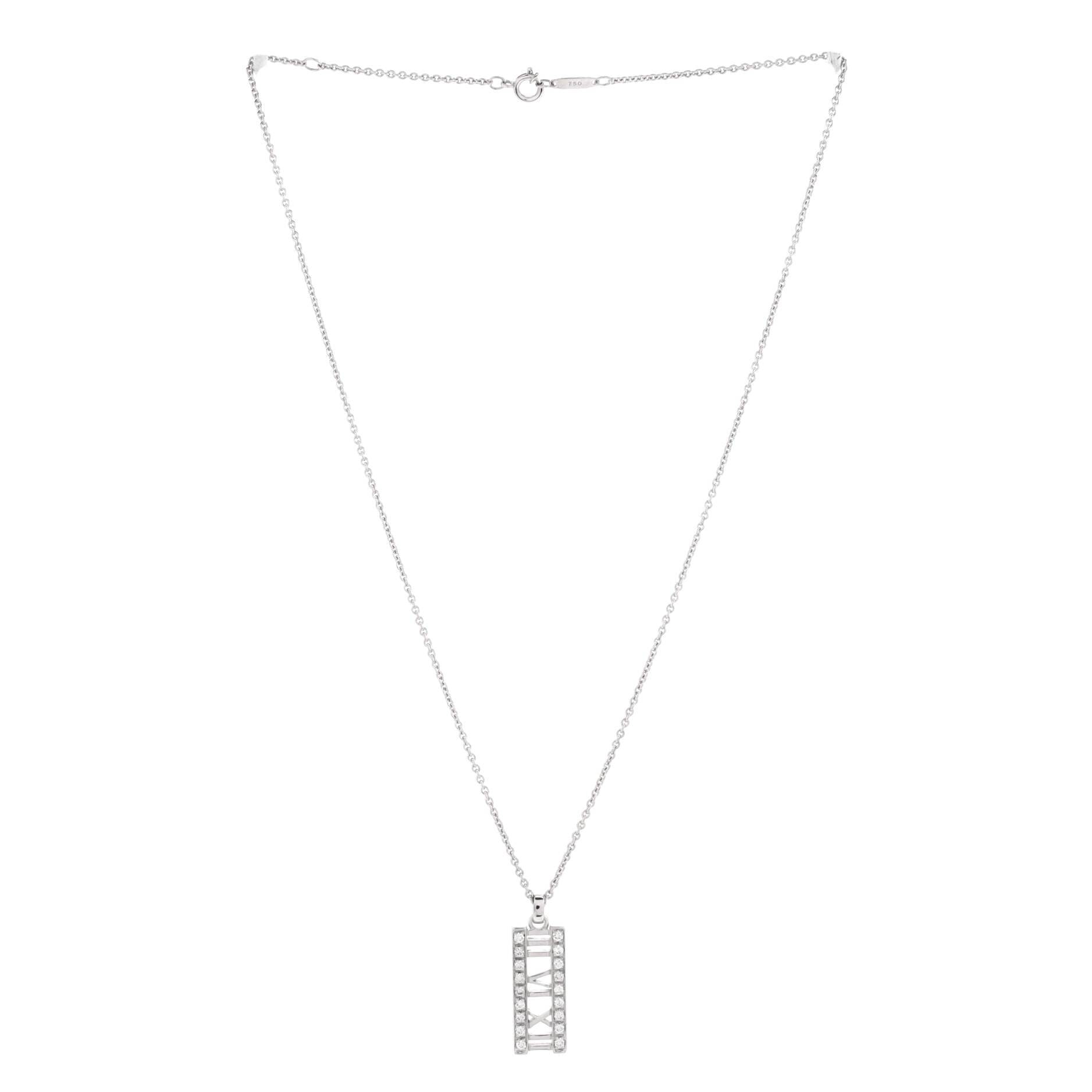 Atlas Open Bar Pendant Necklace 18K White Gold with Diamonds