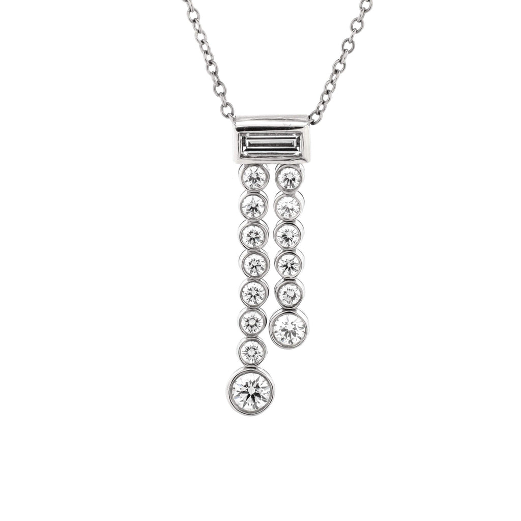 Jazz Graduated Double Drop Pendant Necklace Platinum and Diamonds
