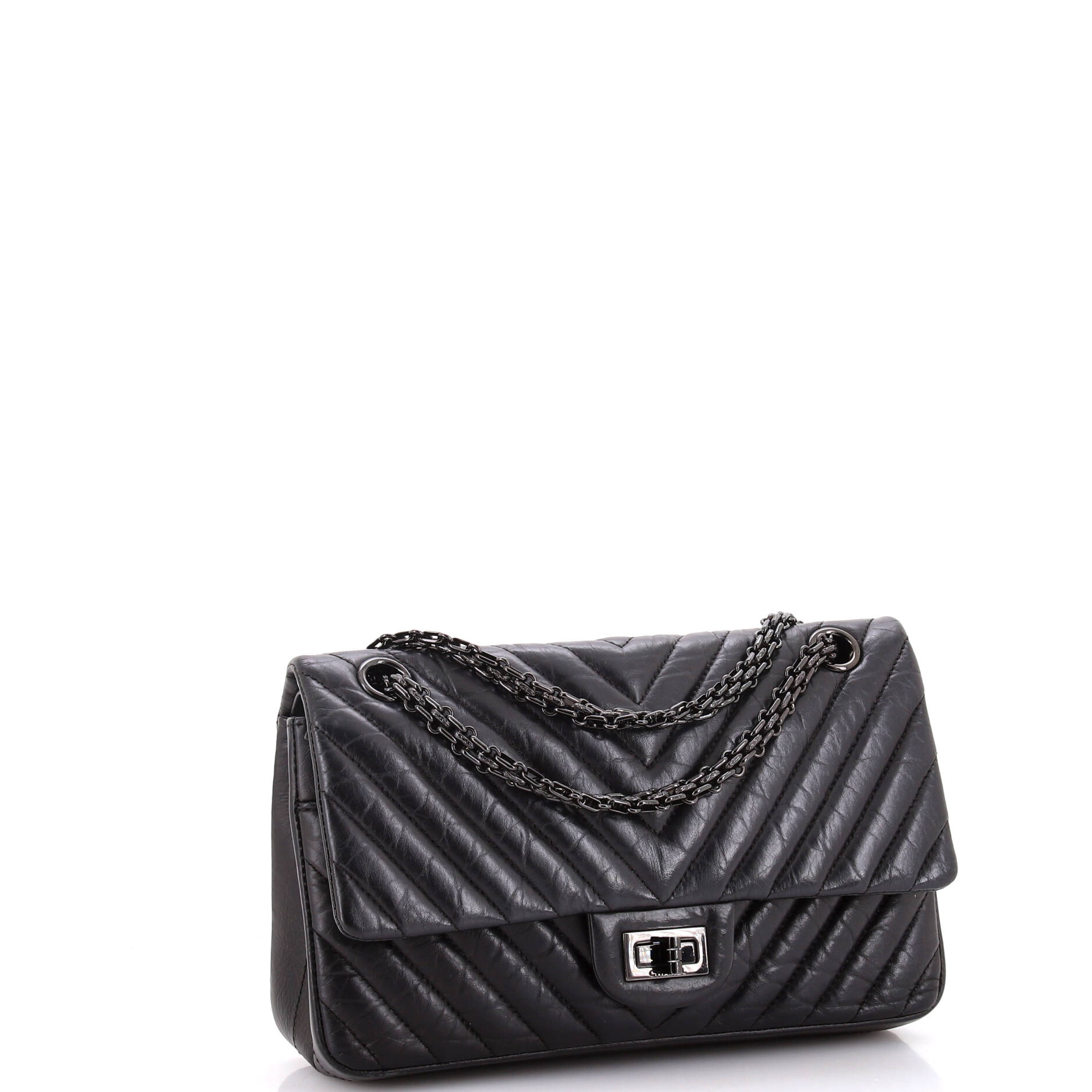So Black Reissue 2.55 Flap Bag Chevron Aged Calfskin 225