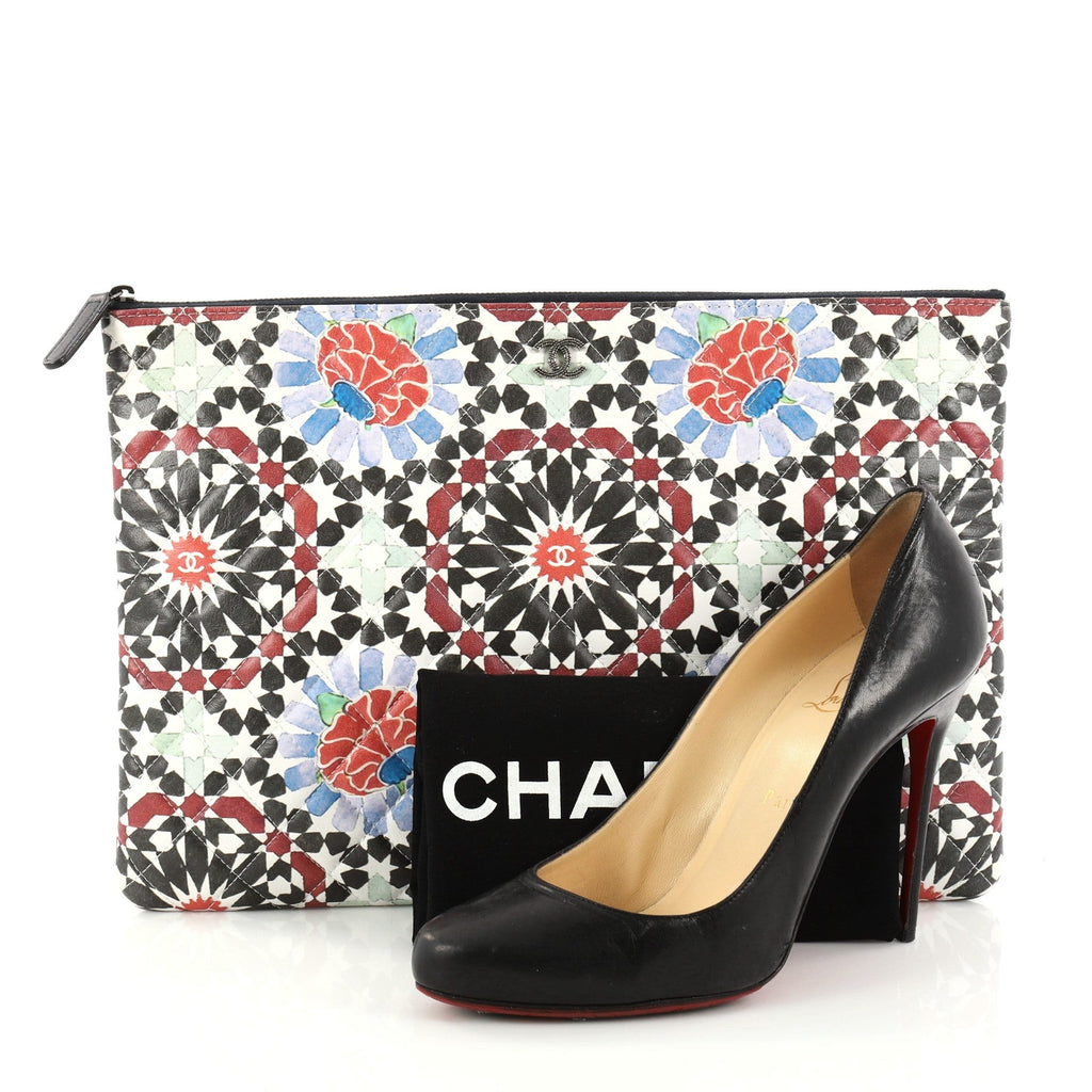 Dubai O Case Clutch Quilted Printed Lambskin Large