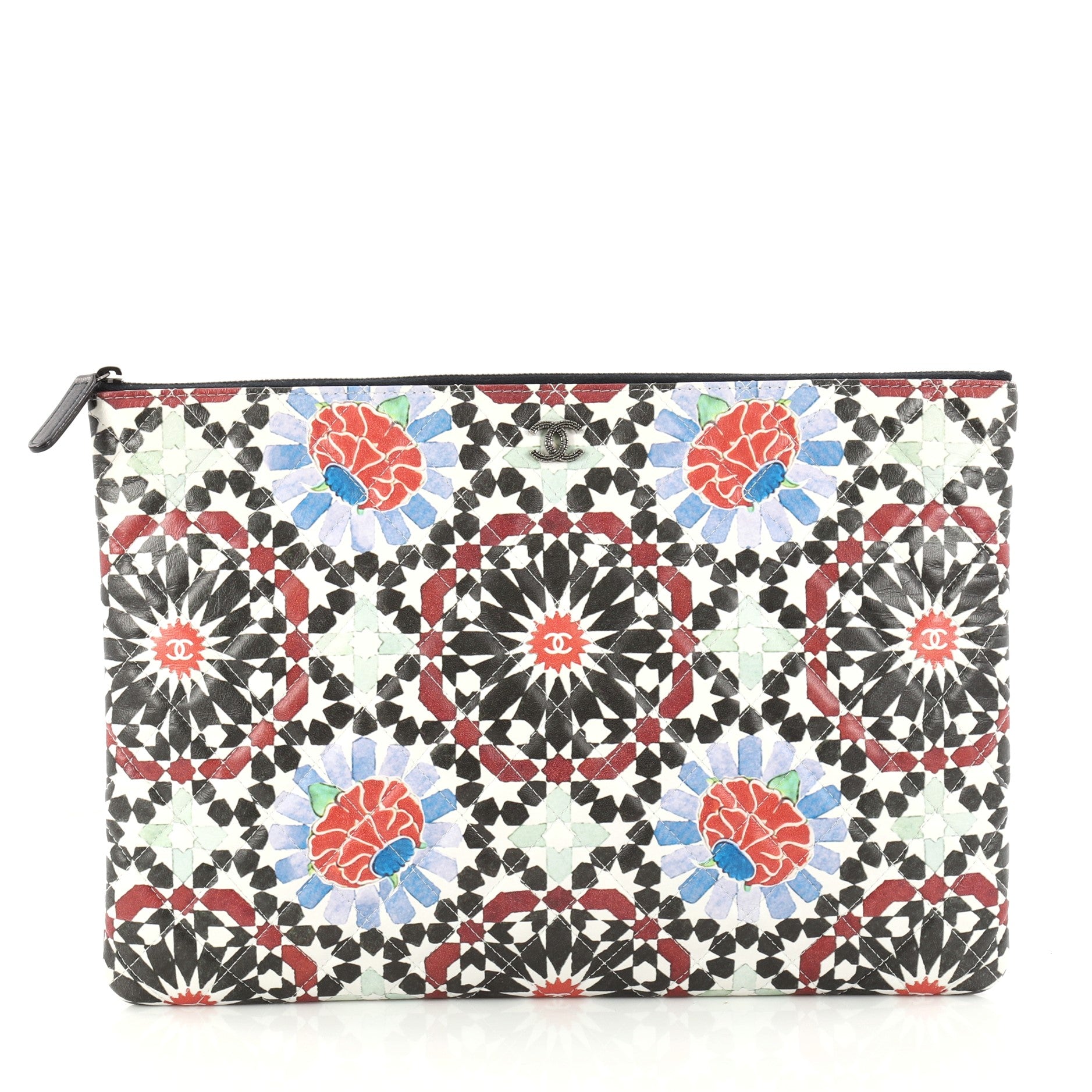 Dubai O Case Clutch Quilted Printed Lambskin Large