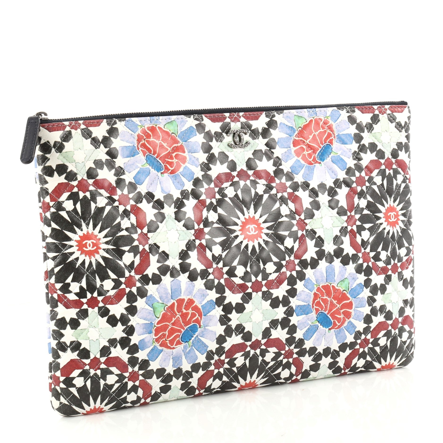 Dubai O Case Clutch Quilted Printed Lambskin Large