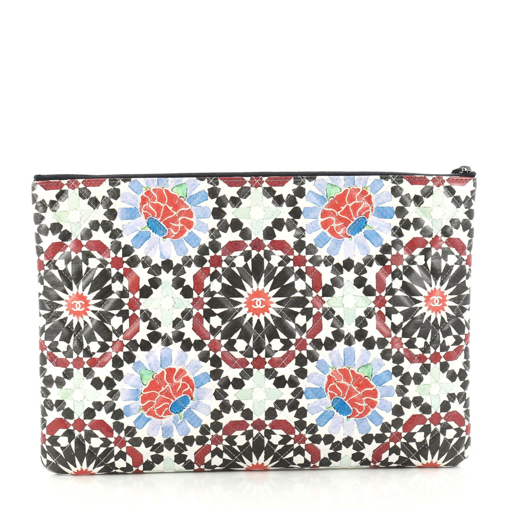 Dubai O Case Clutch Quilted Printed Lambskin Large
