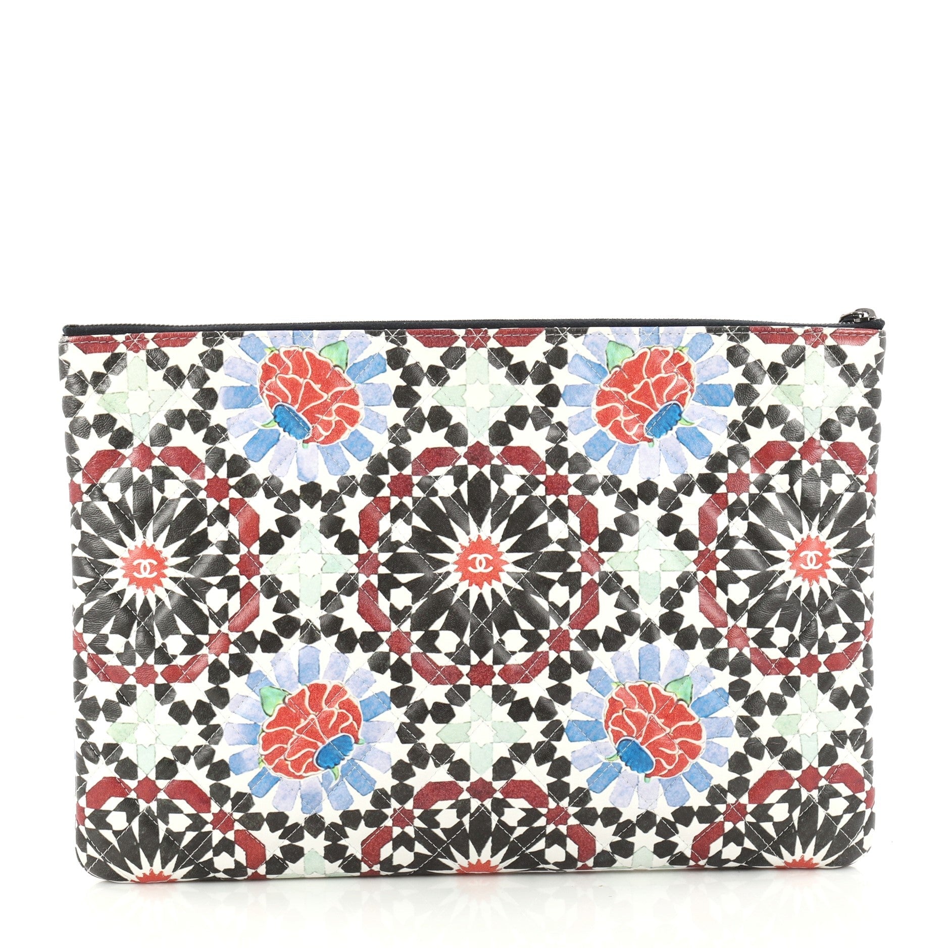 Dubai O Case Clutch Quilted Printed Lambskin Large