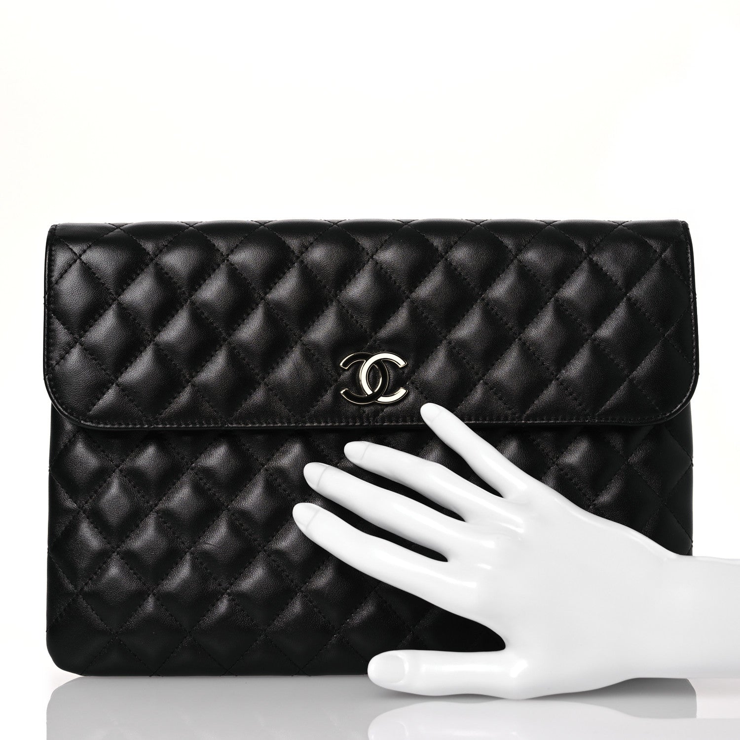 Lambskin Enamel Quilted Document Portfolio Holder Black