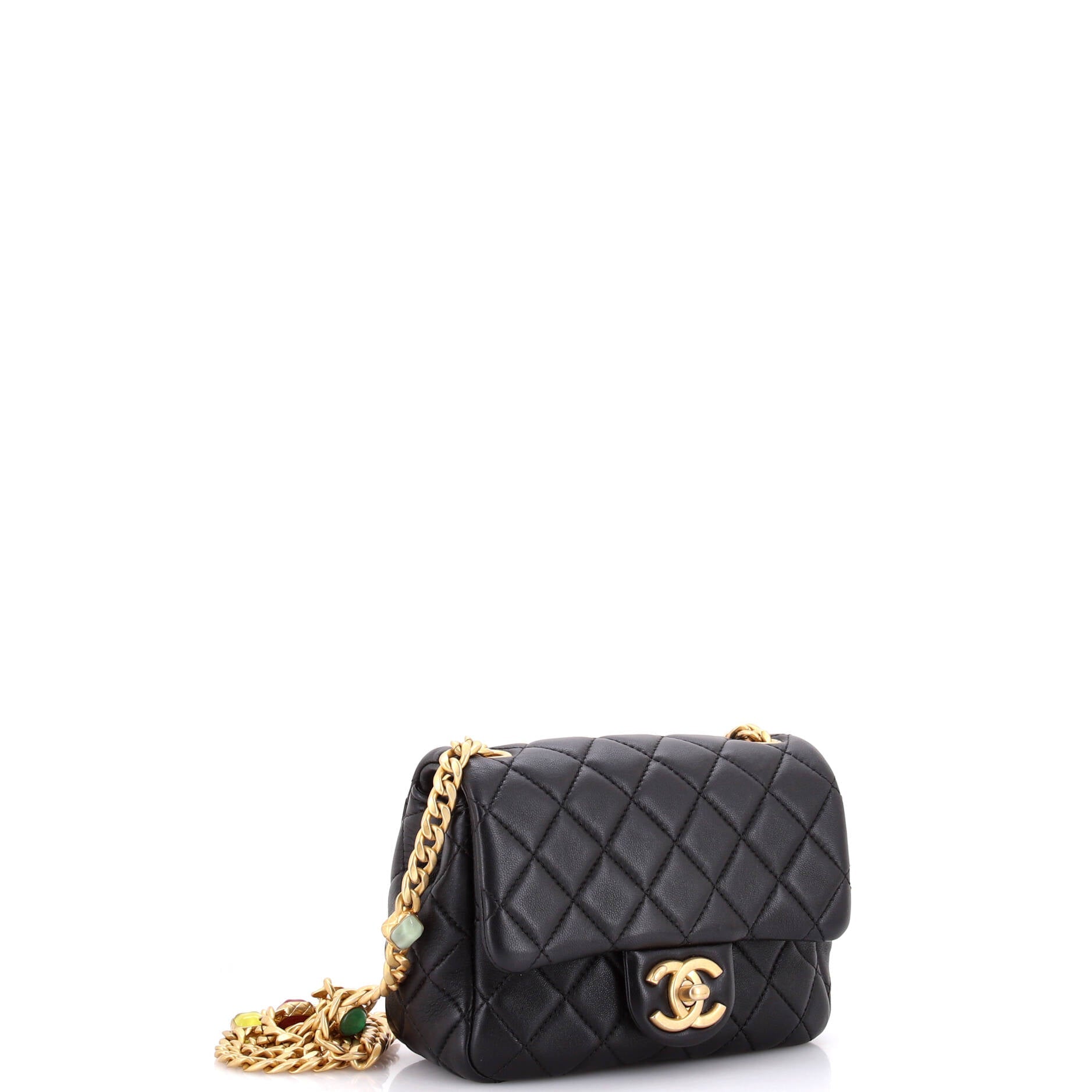 Pearl Samba Resin Chain Square Flap Bag Quilted Lambskin Mini