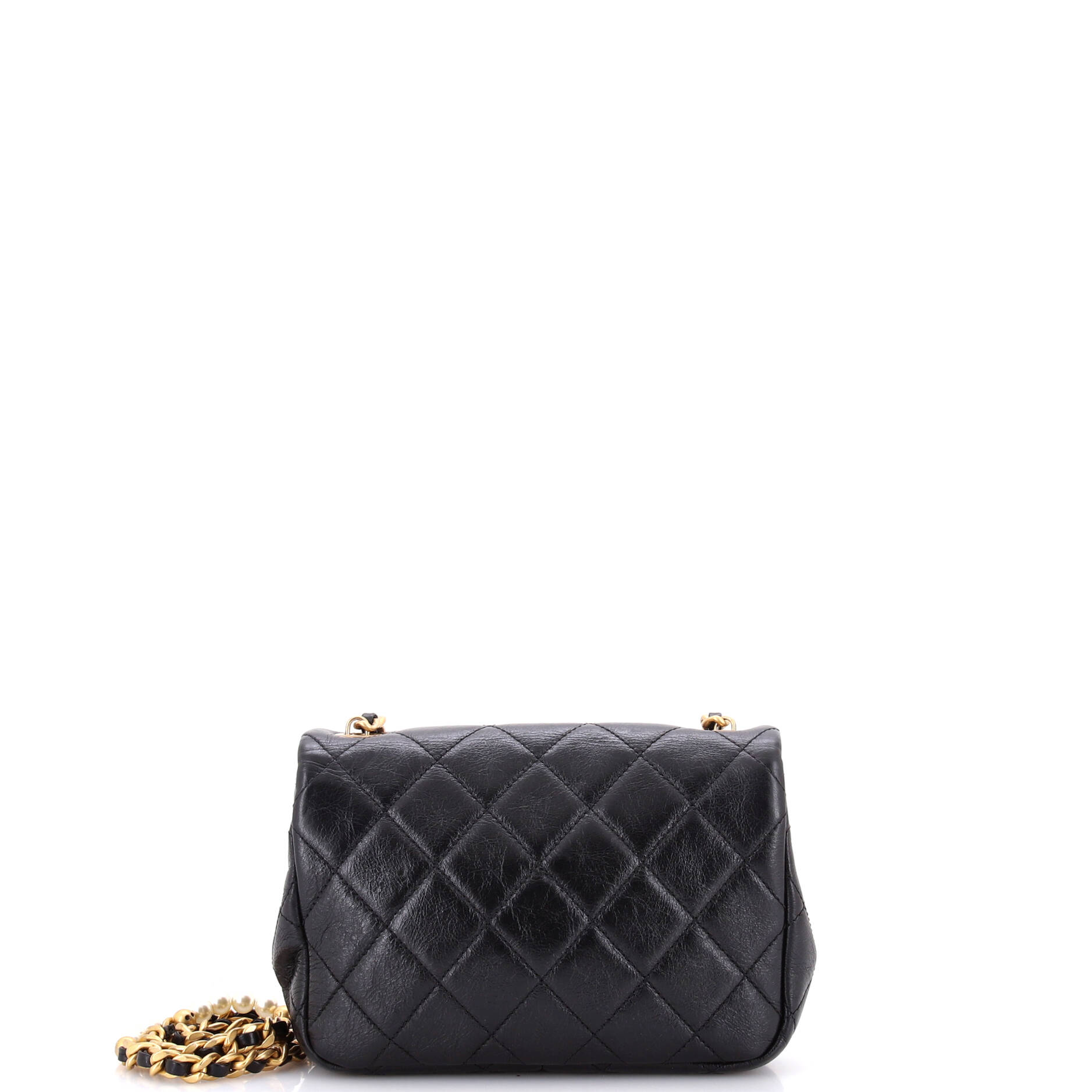 CC Pearl Section Chain Flap Bag Quilted Calfskin Mini
