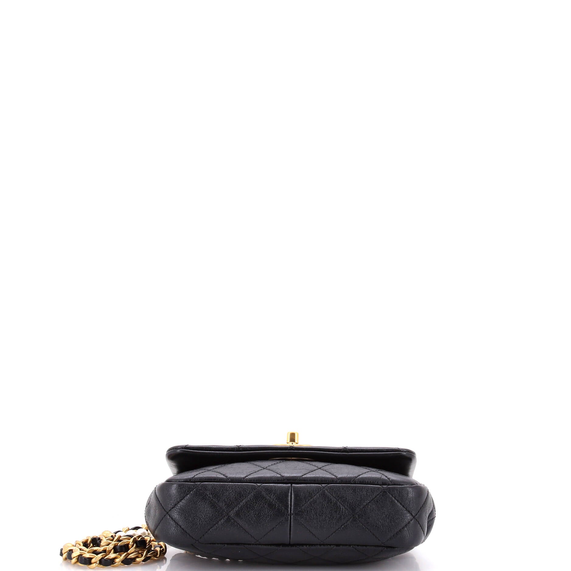 CC Pearl Section Chain Flap Bag Quilted Calfskin Mini